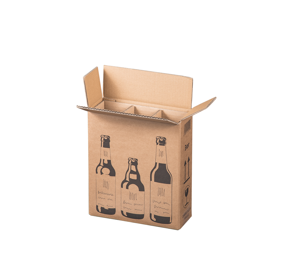 Faltkarton für 3 Bierflaschen, 255x88x288mm , VPE900