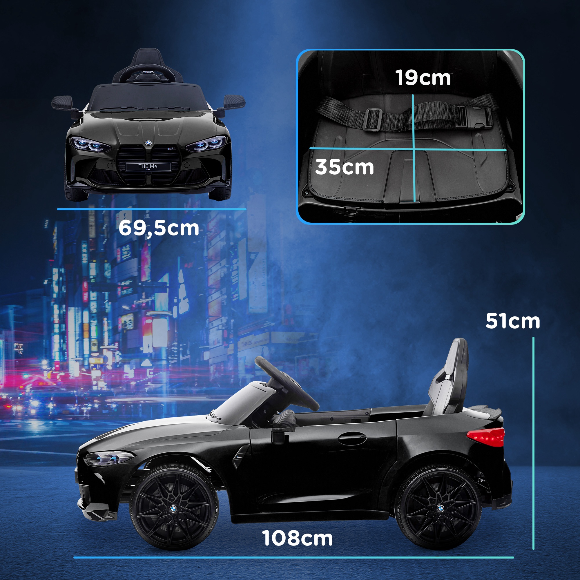 Elektro Kinderauto BMW M4, Sound & Licht, 3-5 km/h, inkl. Fernsteuerung, für 3-5 Jahre, Schwarz