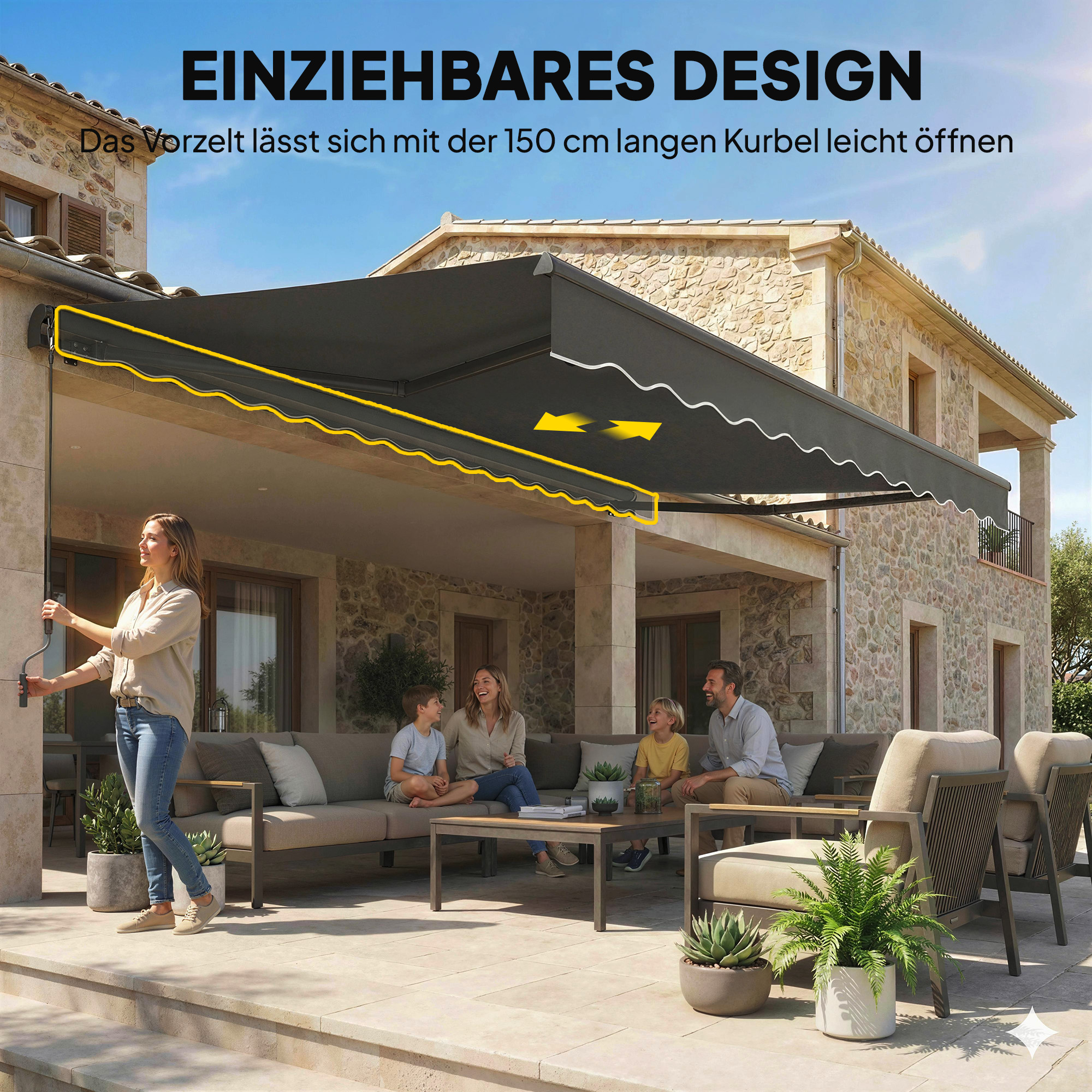 Gelenkarmmarkise Markise 350 x 300cm Gelenkmarkise inkl Kurbel & Wandhalterung, Winkel einstellbar