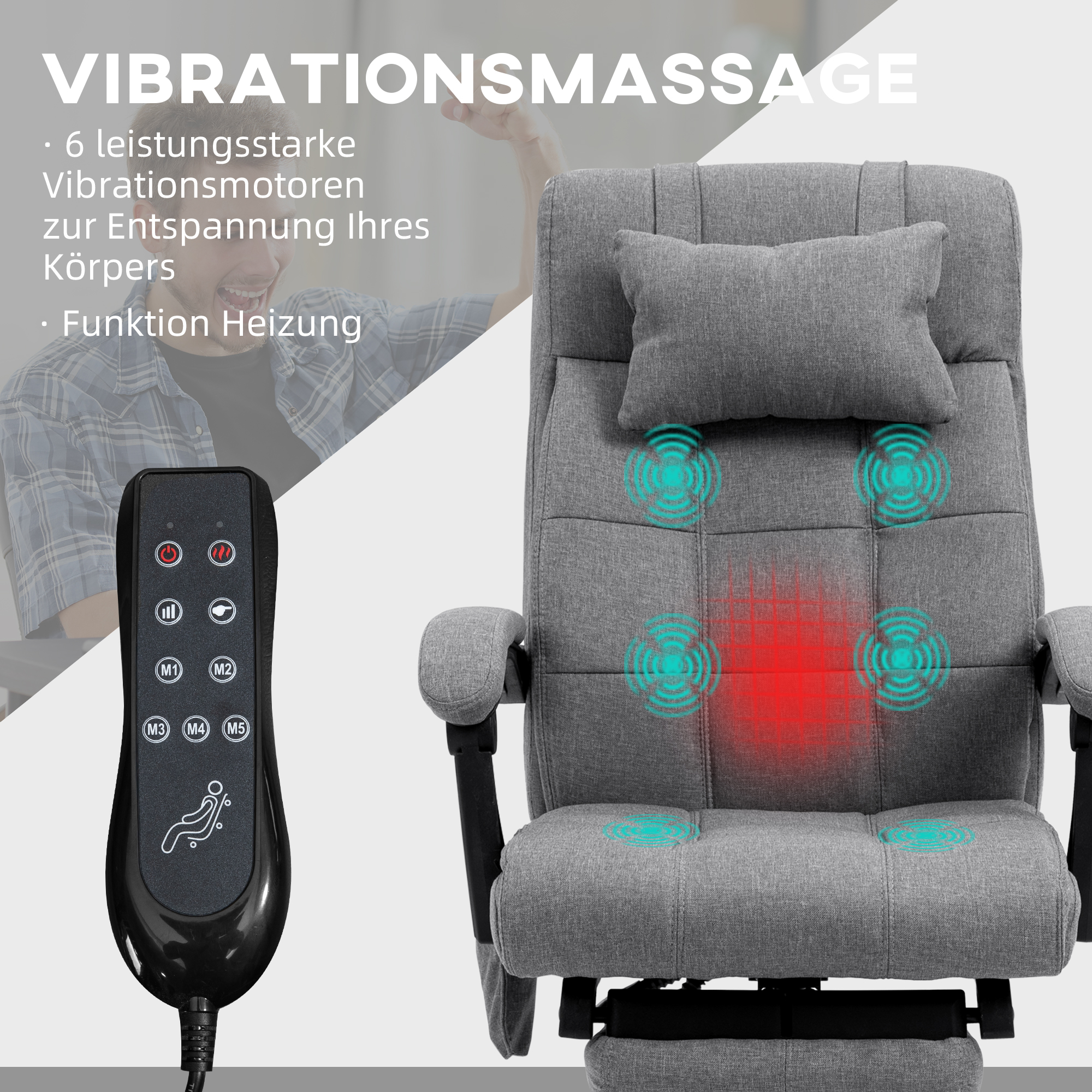 Bürostuhl mit Massagefunktion, ergonomisch, 66x76x112-120cm, Grau