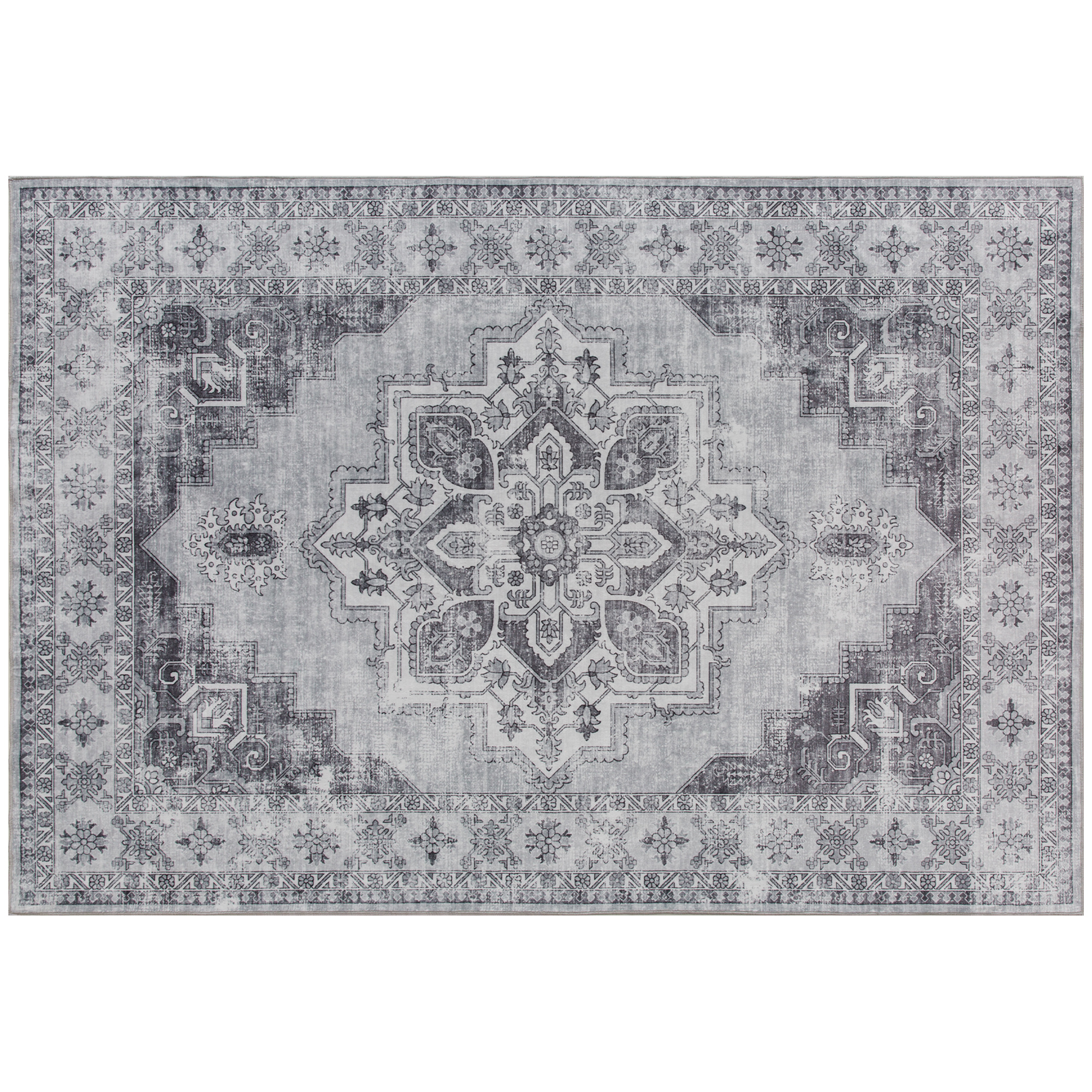 Teppich Maschinenwaschbar Anti-Rutsch Wohnzimmerteppich mit Flanell-Optik, 230 x 160cm, Grau