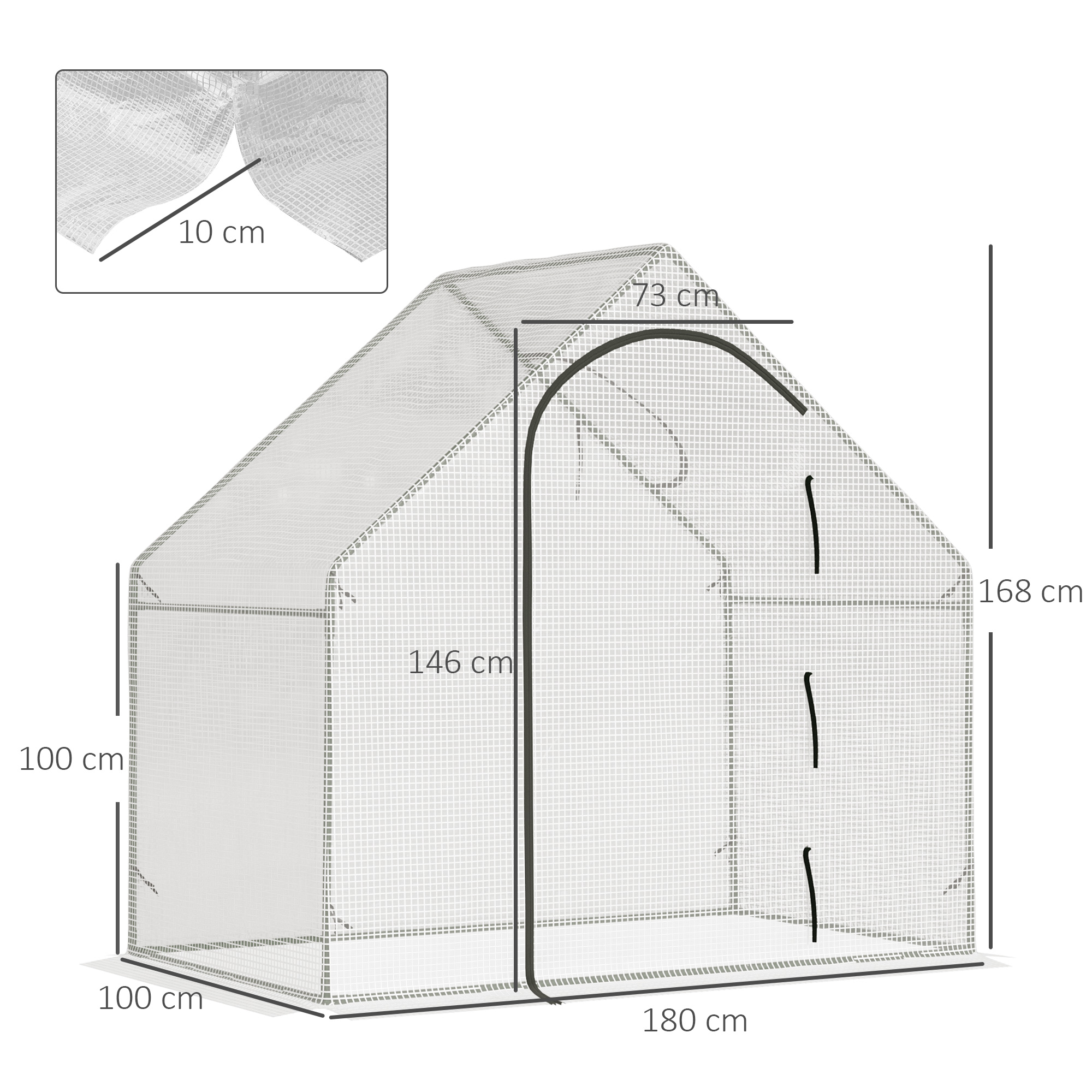 Gewächshaus, begehbar, 1,80 x 1,00 x 1,68 m, Foliengewächshaus, robuste Plane, Weiß