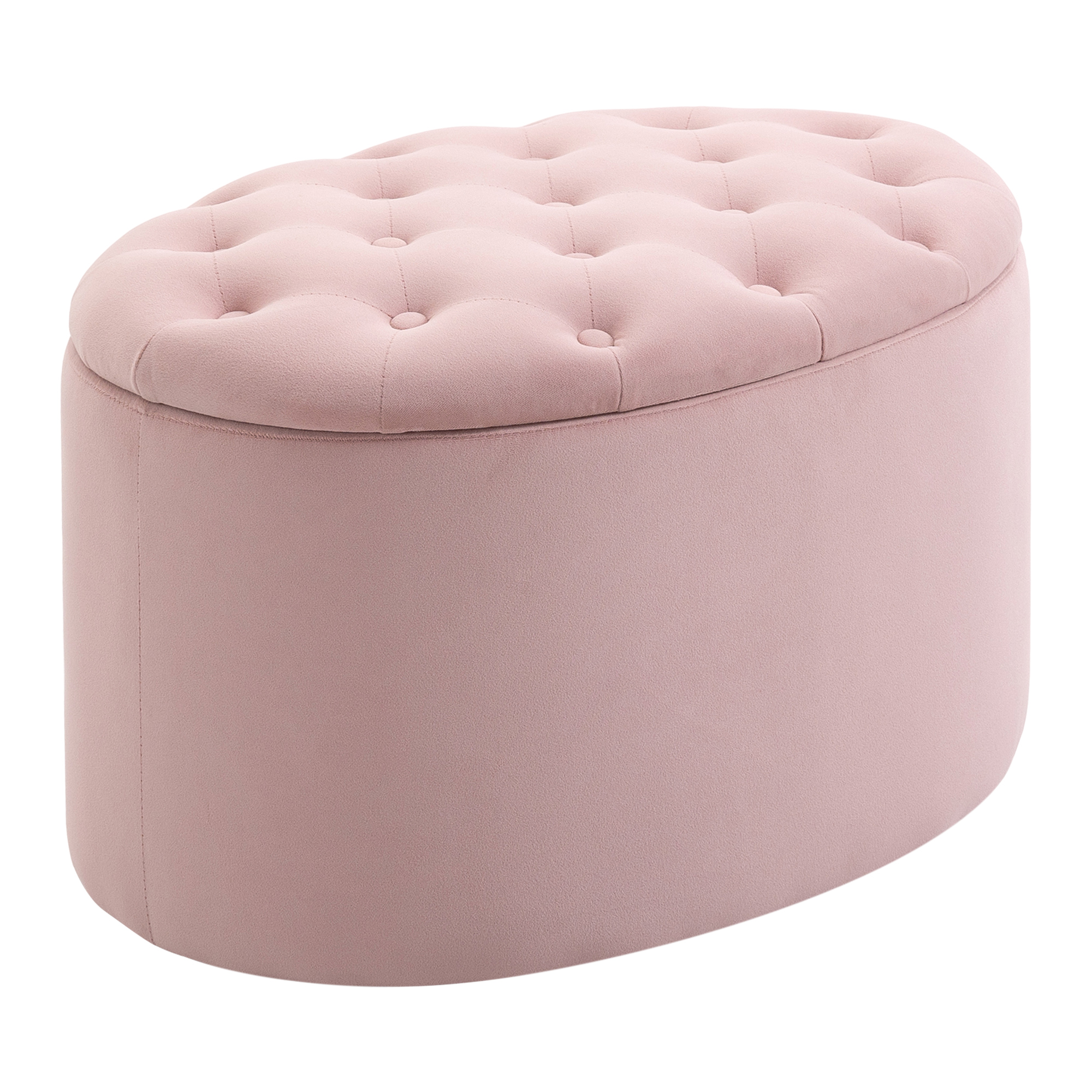 Sitzbank mit Stauraum Polsterbank mit Samtoptik, Sitztruhe Ovale Form, Truhenbank für Wohnzimmer Schlafzimmer Flur 71 x 52 x 42 cm, Rosa