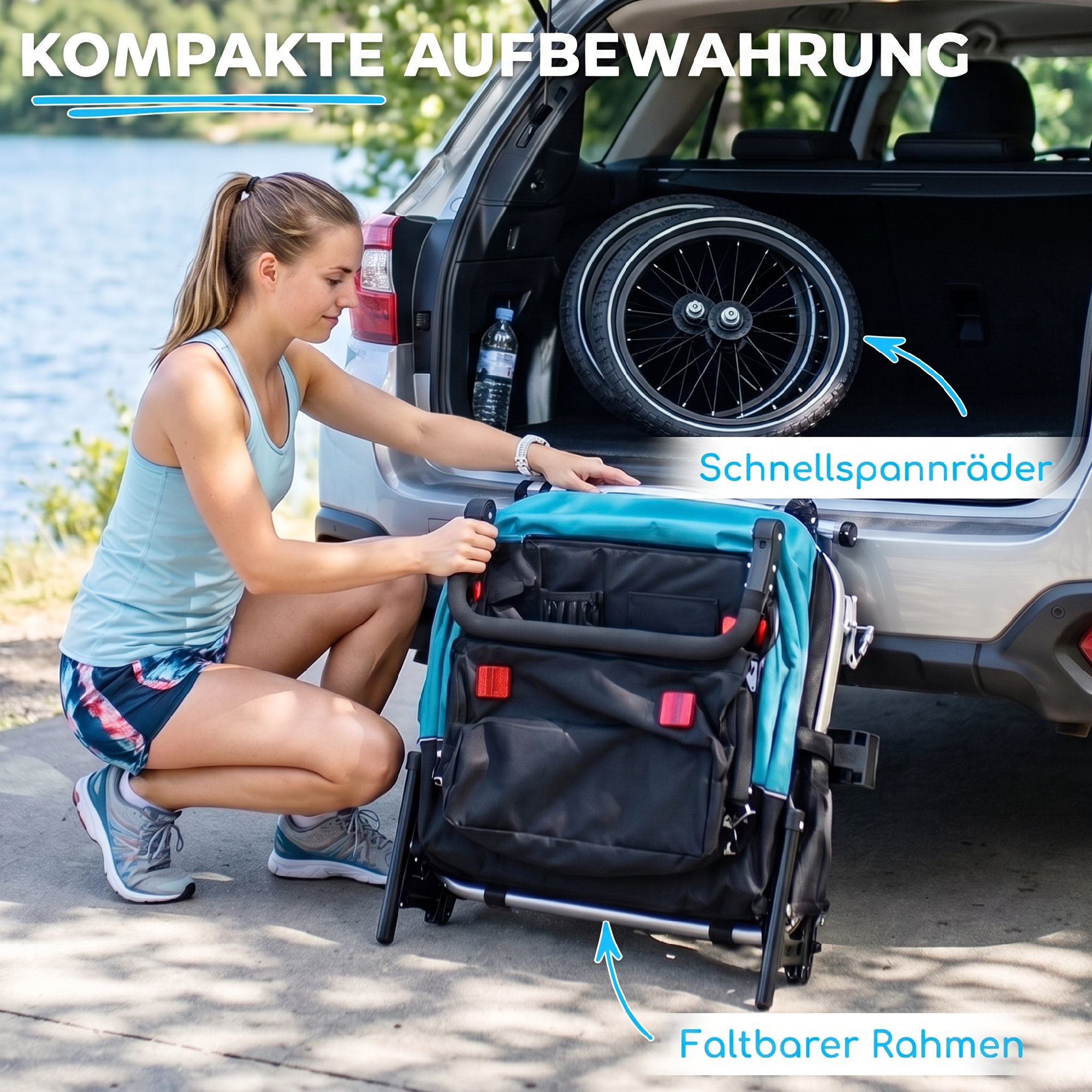 Fahrradanhänger für Kinder, 2-Sitzer, 2-in-1 faltbarer Kinderfahrradanhänger mit verstellbarem Sitz und Gurten, Blau