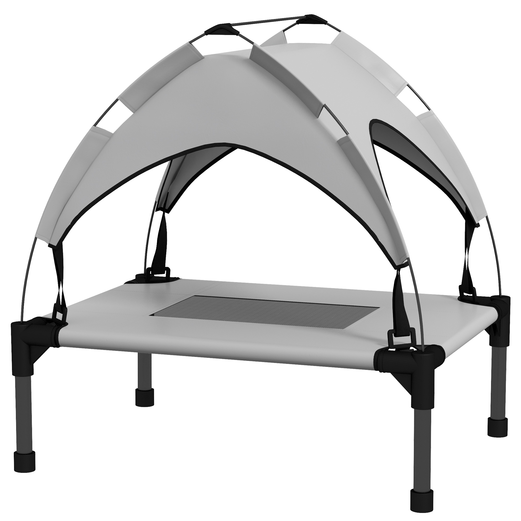Hundebett mit Dach, Outdoor, tragbar, wasserabweisend, bis 30 kg, 61 x 46 x 63 cm, Hellgrau