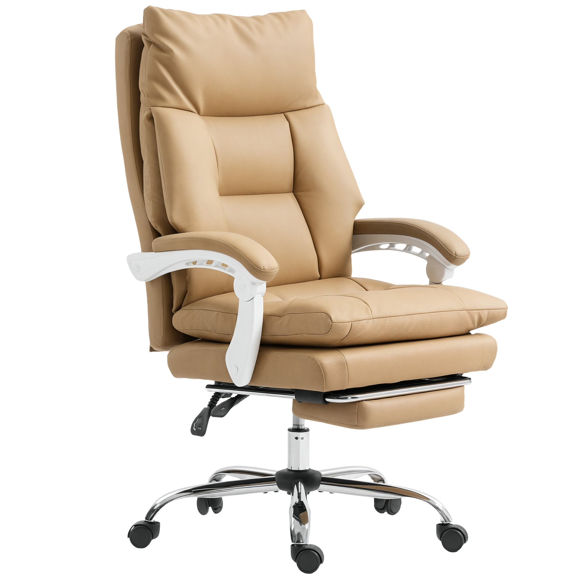 Bürostuhl Ergonomischer Schreibtischstuhl mit Lendenwirbelstütze, Fußstütze Hellbraun