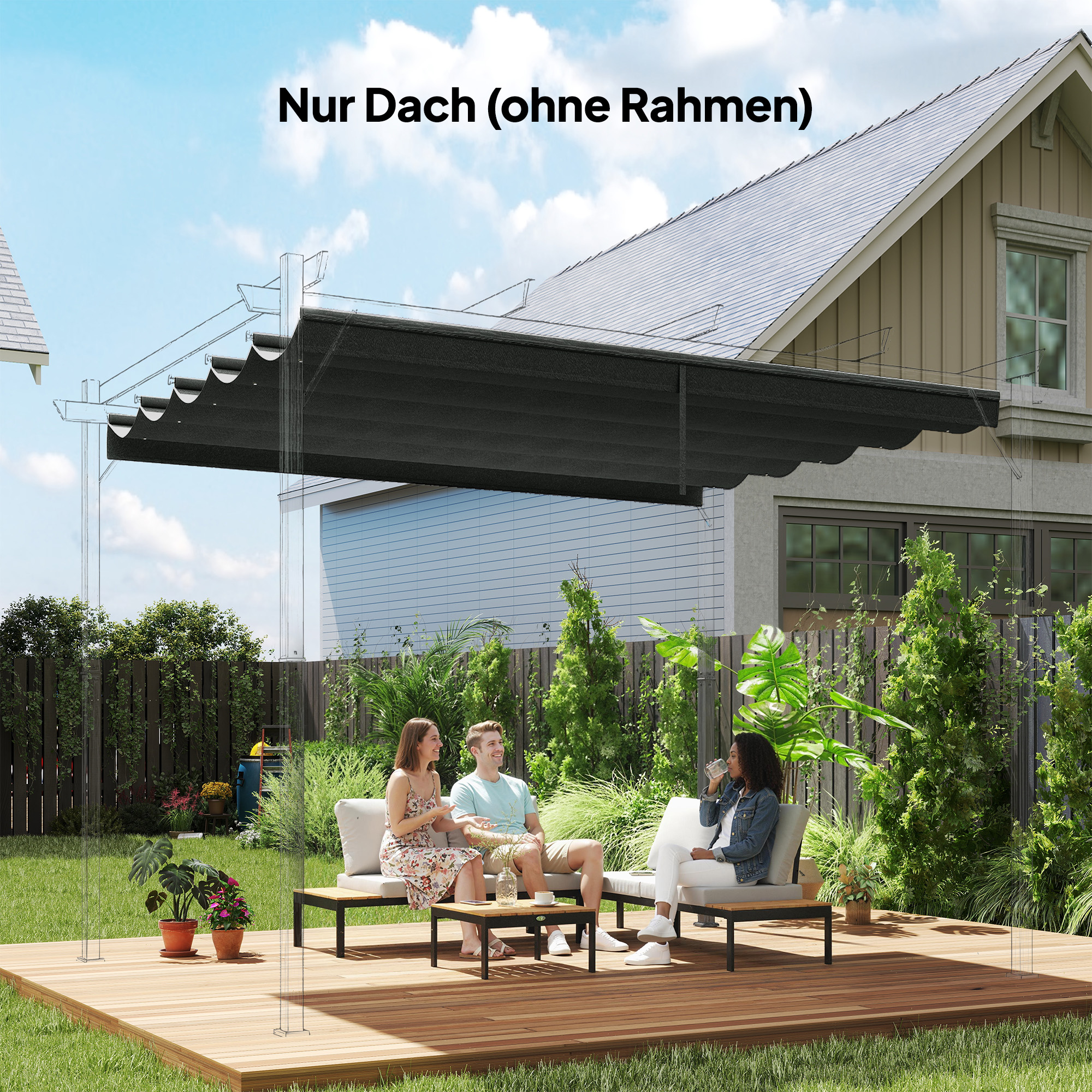 Ersatzplane für 3x3m Pavillons, mit Wasserablauflöchern, 2,50 x 2,55 m, Dunkelgrau