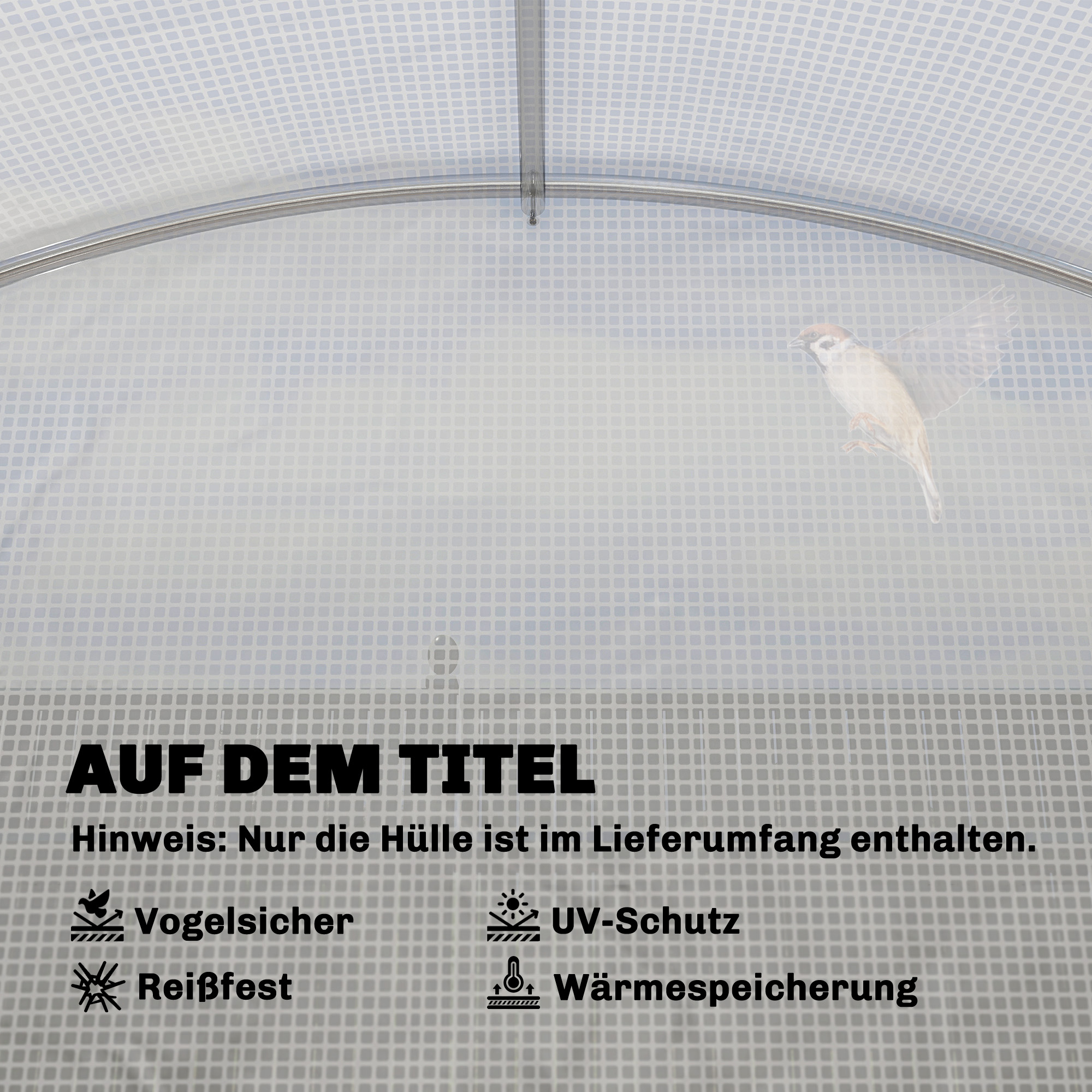 Gewächshausfolie 3 x 3 m, wasserdicht Polyethylenfolie mit Rolltür, 6 Fenster, UV Schutz Weiß