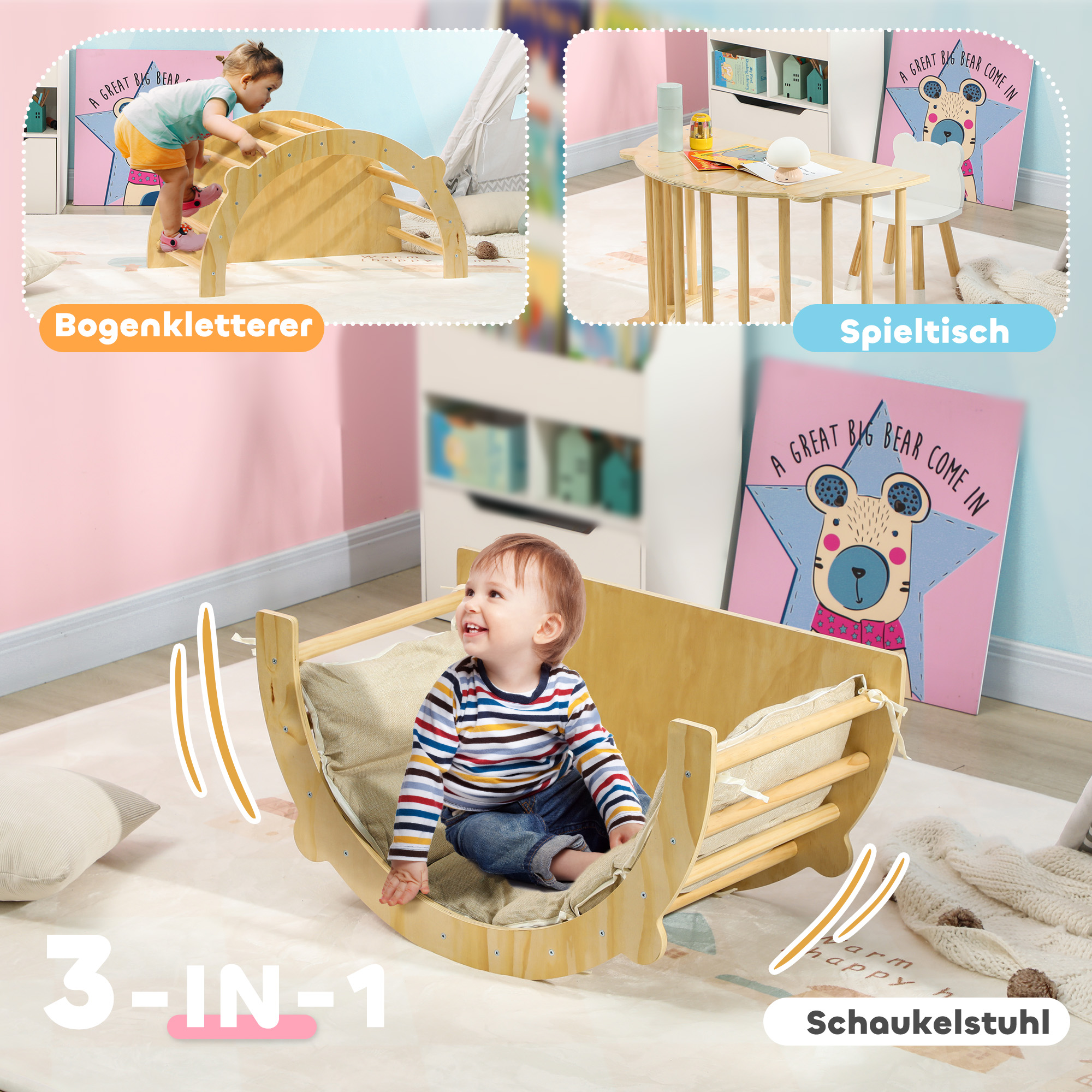 Kletterbogen, Wippe, Leiter, Schaukel mit Polster, für 1,5-4 Jahre, bis 50 kg