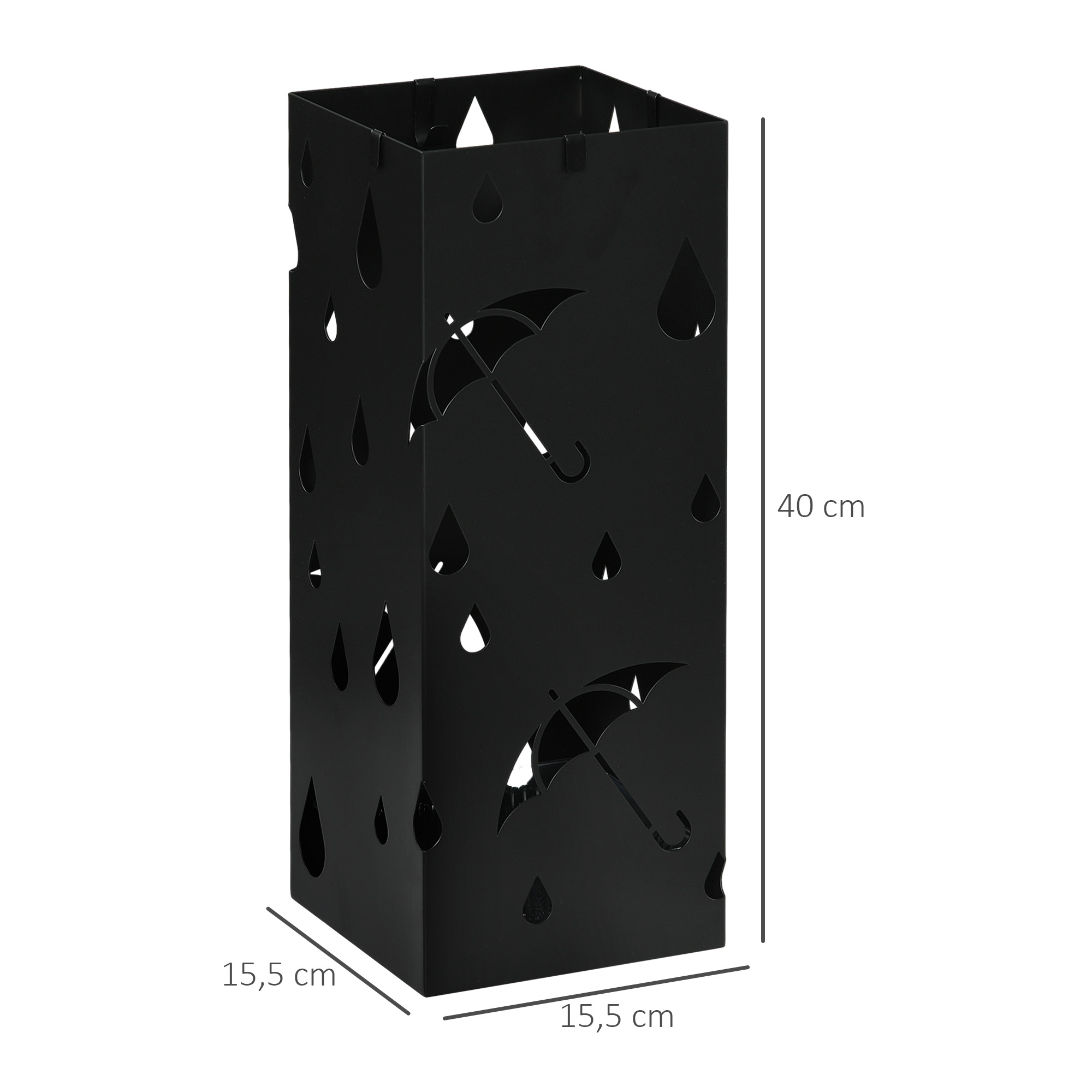 Schirmständer, 4 Haken, Tropfschale, Stahl, Schwarz