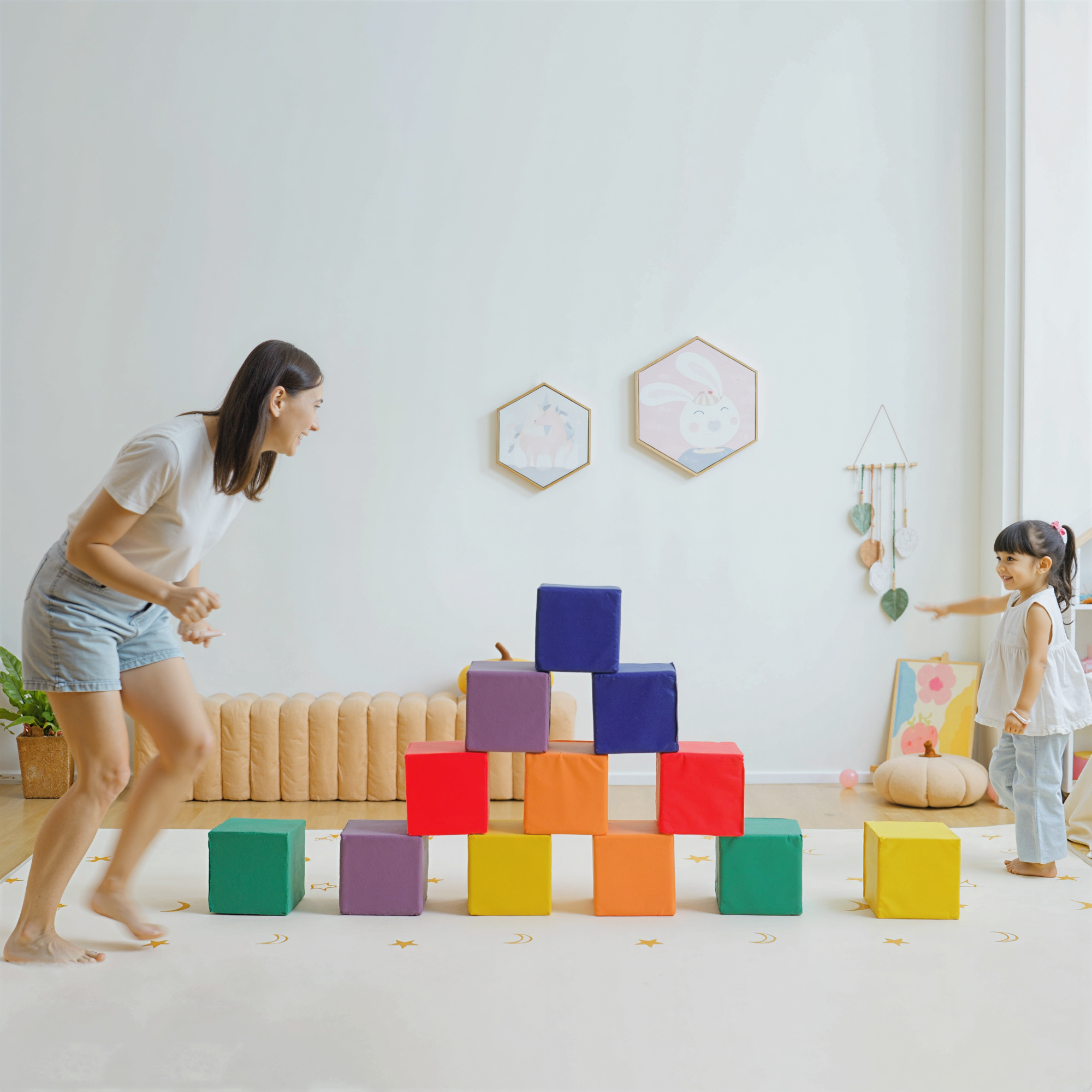12 TLG. Schaumstoff Bausteine Kinder Softbausteine Riesenbausteine Bauspielzeug für 1-3 Jahre alt Kinder Bausteinset Rot+Gelb