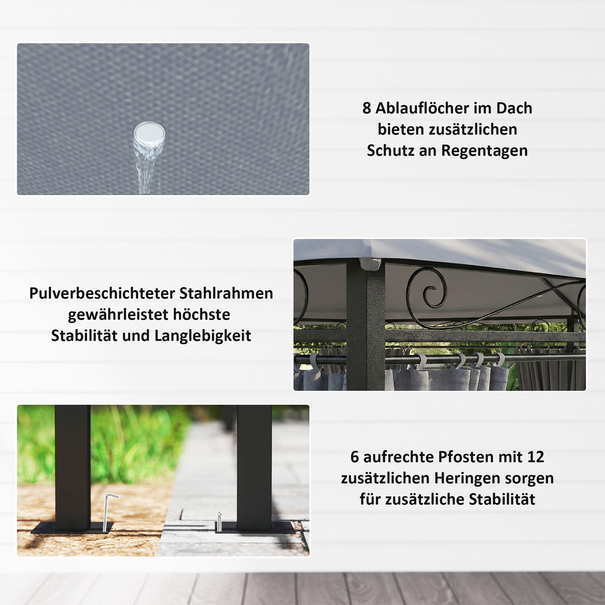 Gartenpavillon, Outdoor Pavillon mit Vorhängen, belüftetem Dach, Dunkelgrau