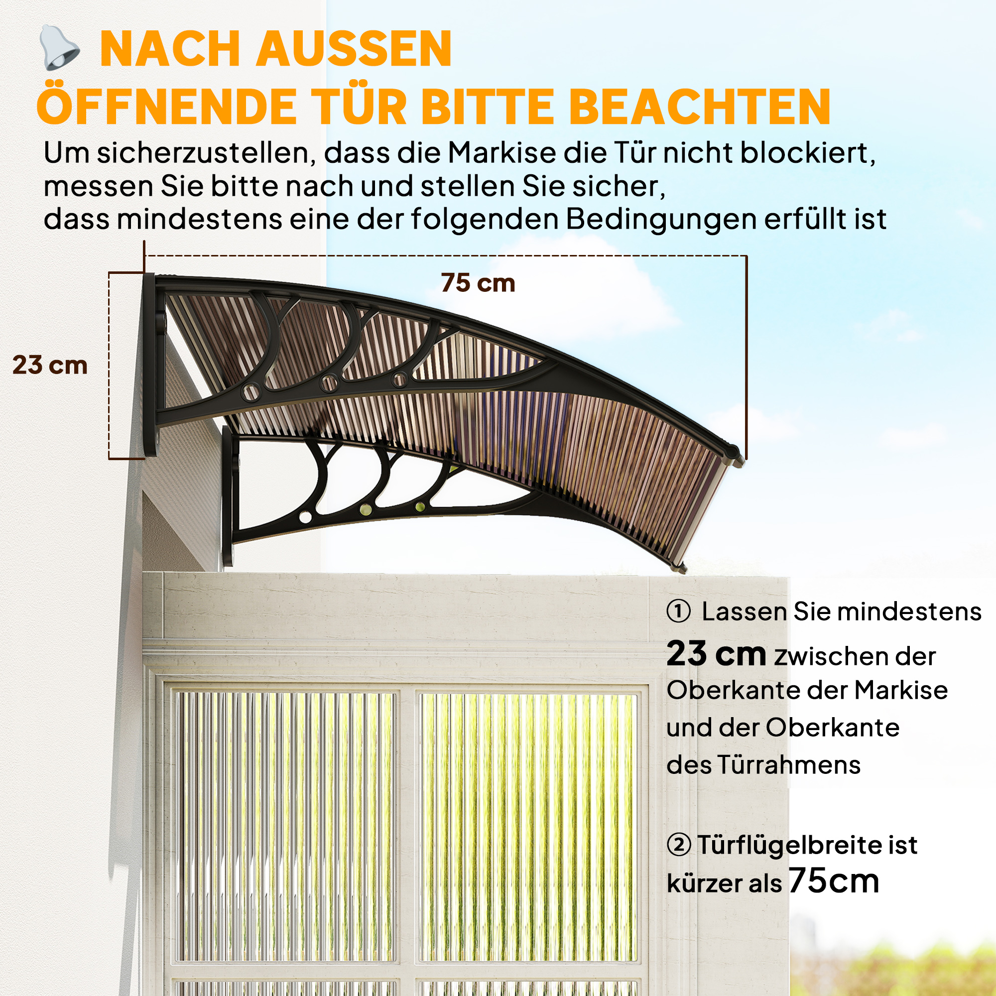 Vordach Haustürvordach 75 x 100 cm Pultvordach Überdachung Polycarbonat Braun