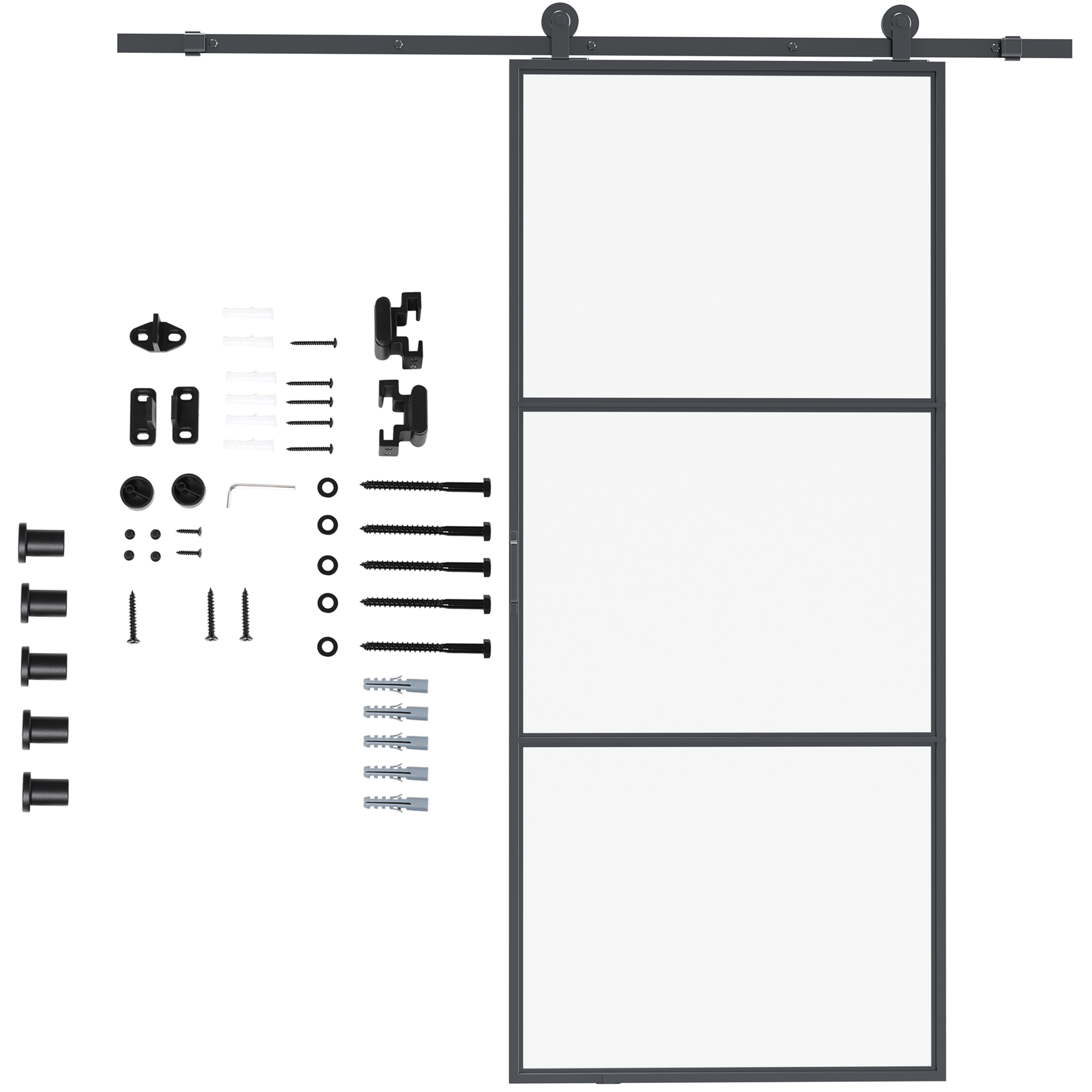 Schiebetür-Kit, Kohlenstoffstahl, Installations-Set ohne Tür, platzsparend, Schwarz