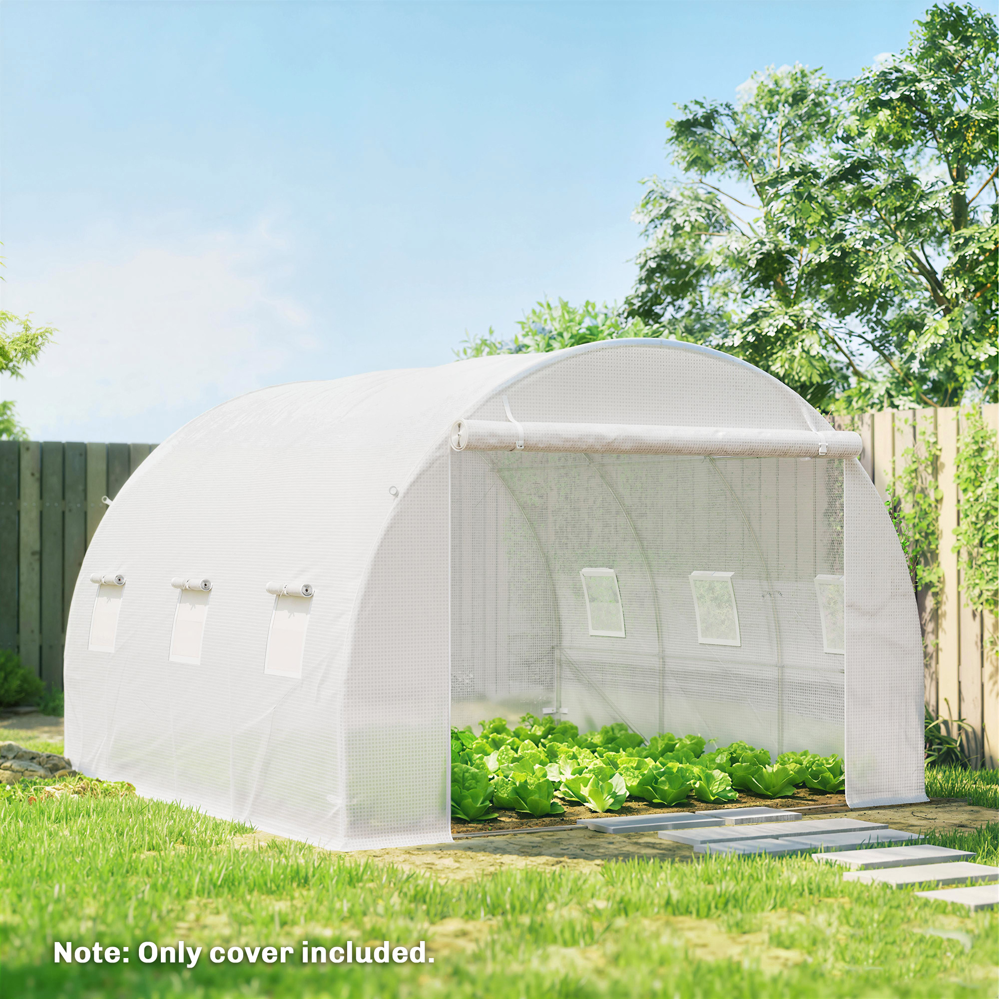 Gewächshausfolie 3 x 3 m, wasserdicht Polyethylenfolie mit Rolltür, 6 Fenster, UV Schutz Weiß
