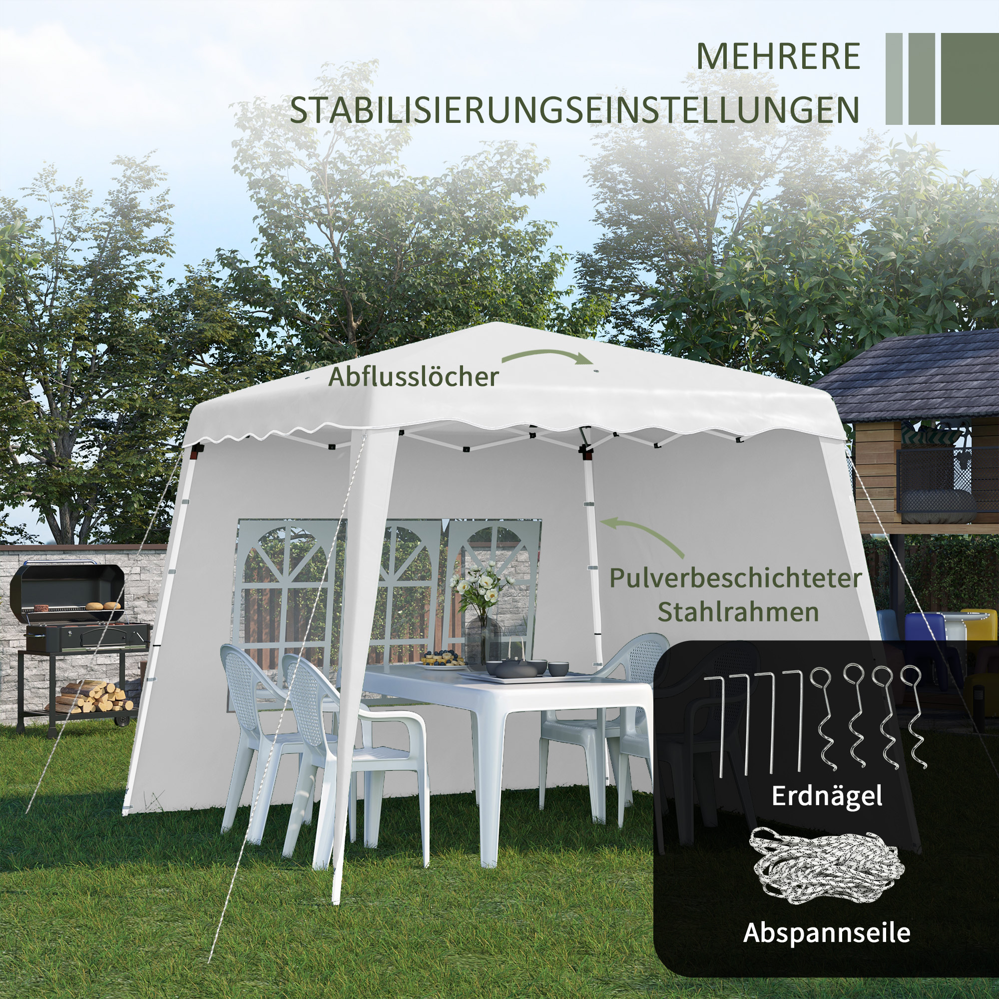 Pop Up Pavillion Faltpavillion, inkl. Fernstern, wetterbeständig, 240 x 240 x 250 cm, Weiß