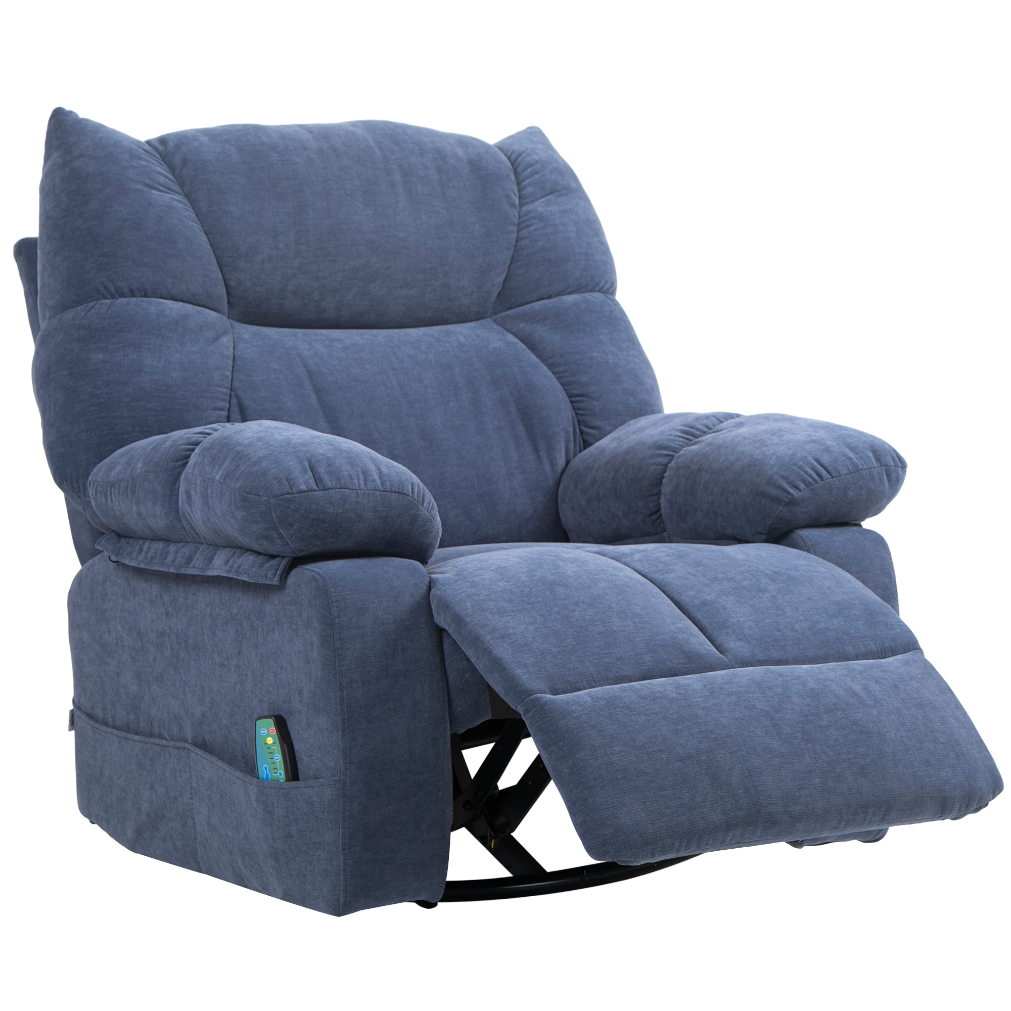 Massagesessel mit Wärme- & Liegefunktion, drehbar, bis 150 kg, Metallgestell, 98x90x98cm, Blau