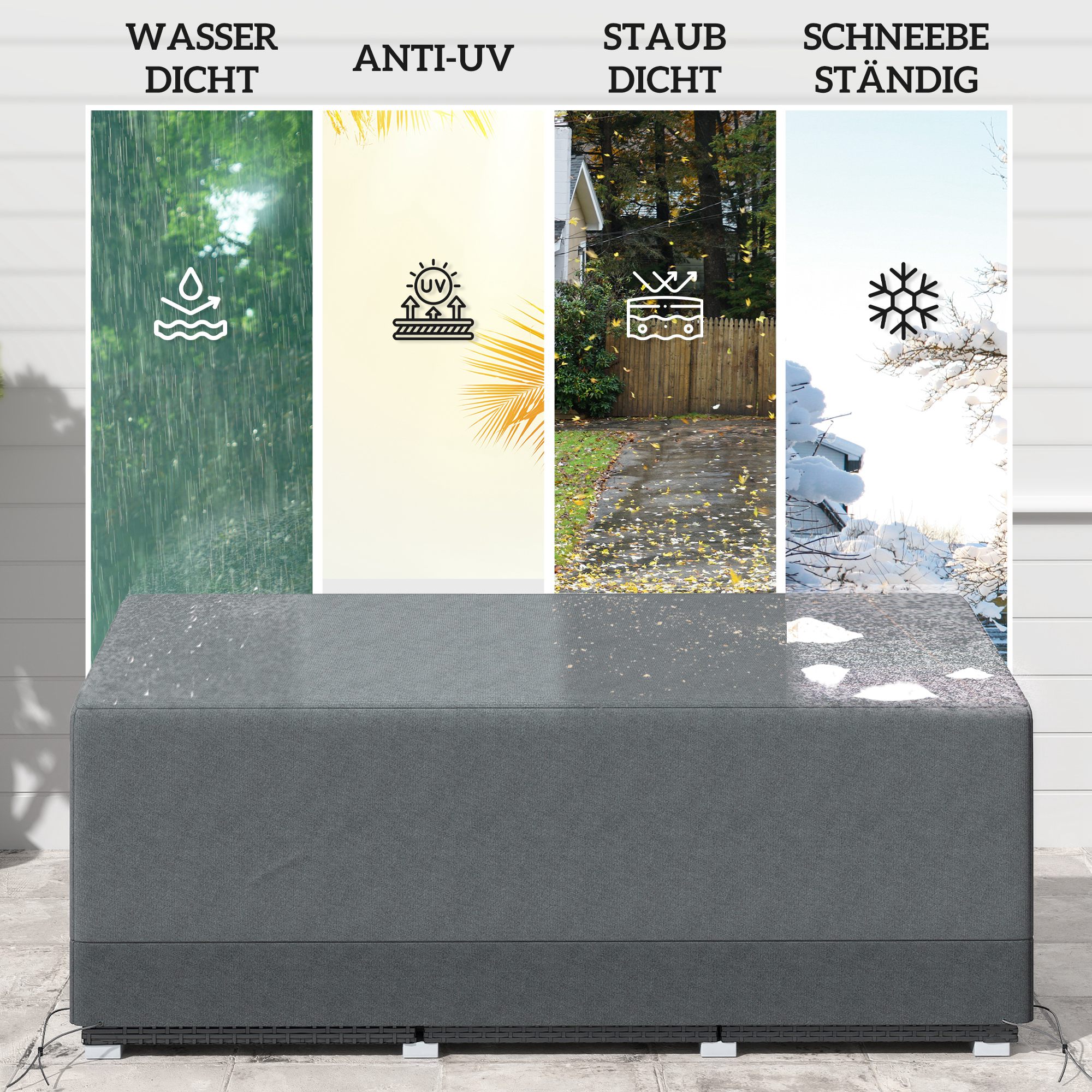 Schutzhülle für Gartenmöbel Winterfest Wasserdicht Abdeckung Anti-UV 600D Oxford Gewebe 190,5 x 72 x 76cm Hellgrau