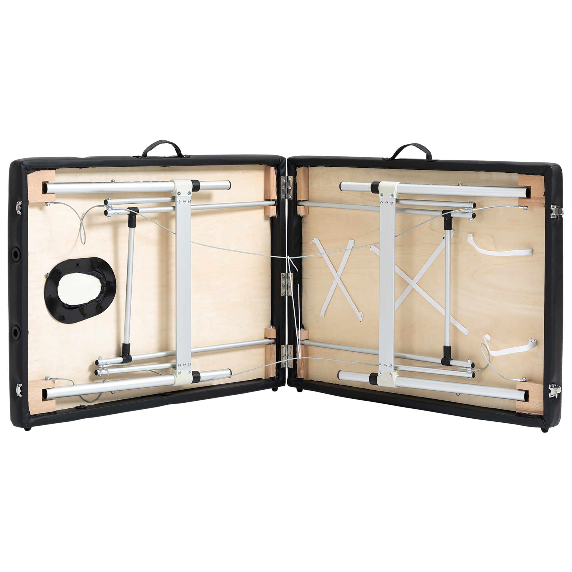 Massageliege, 2 Zonen klappbarer Massagetisch mit Kunstleder-Bezug, Kopfstütze, Armlehnen, Tasche, höhenverstellbare Massagebank 90cm Breit bis 225 kg belastbar, Schwarz