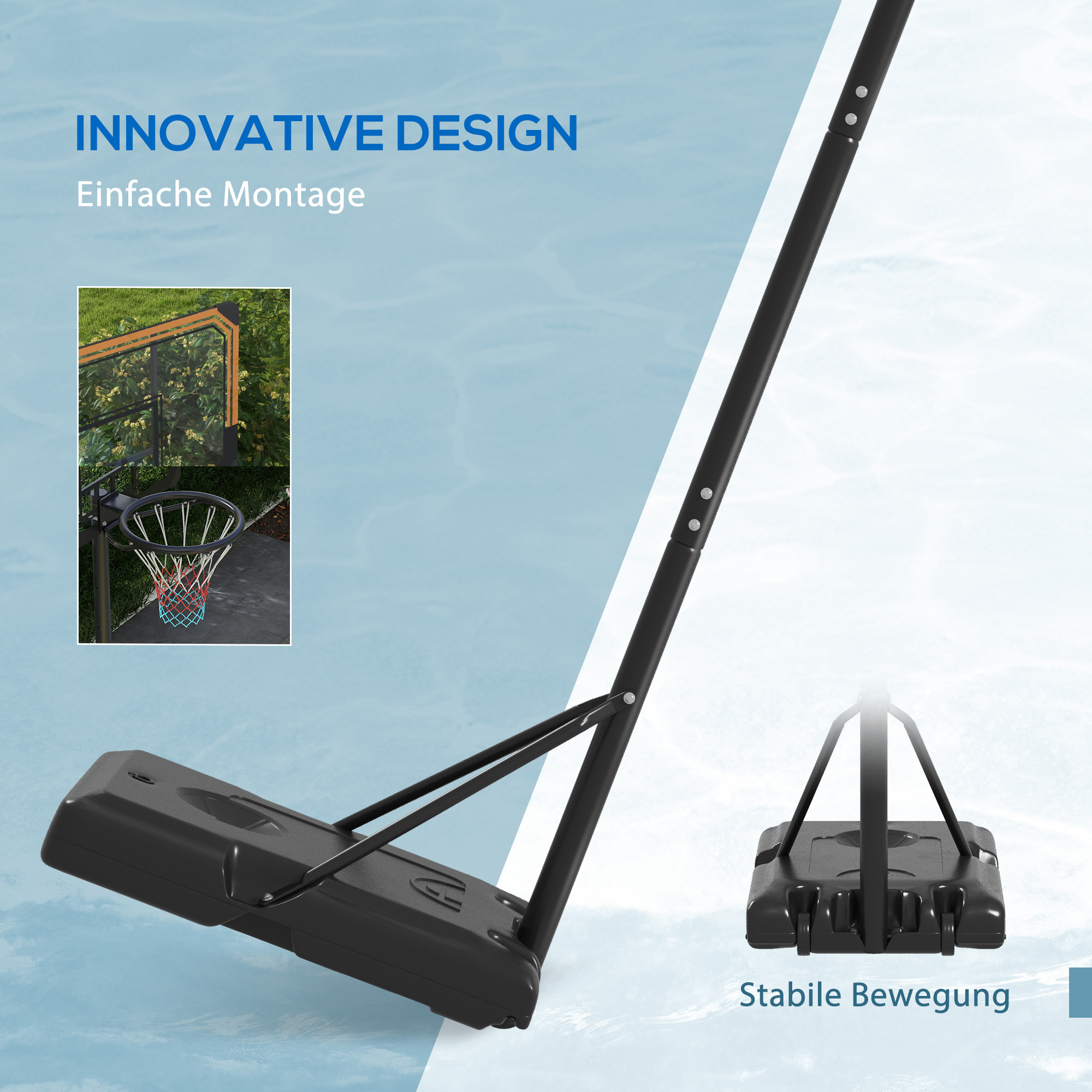Basketballständer, höhenverstellbar, 182-213 cm Korbhöhe, wetterfest, mit Rollen, Metallrahmen