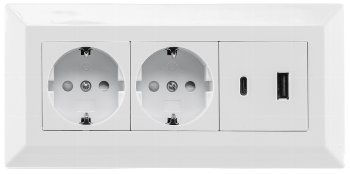 2-fach Steckdosenblock, USB-A+C, weiß, 250V~/ 16A, Aufbaumontage, USB 3,1A, PD