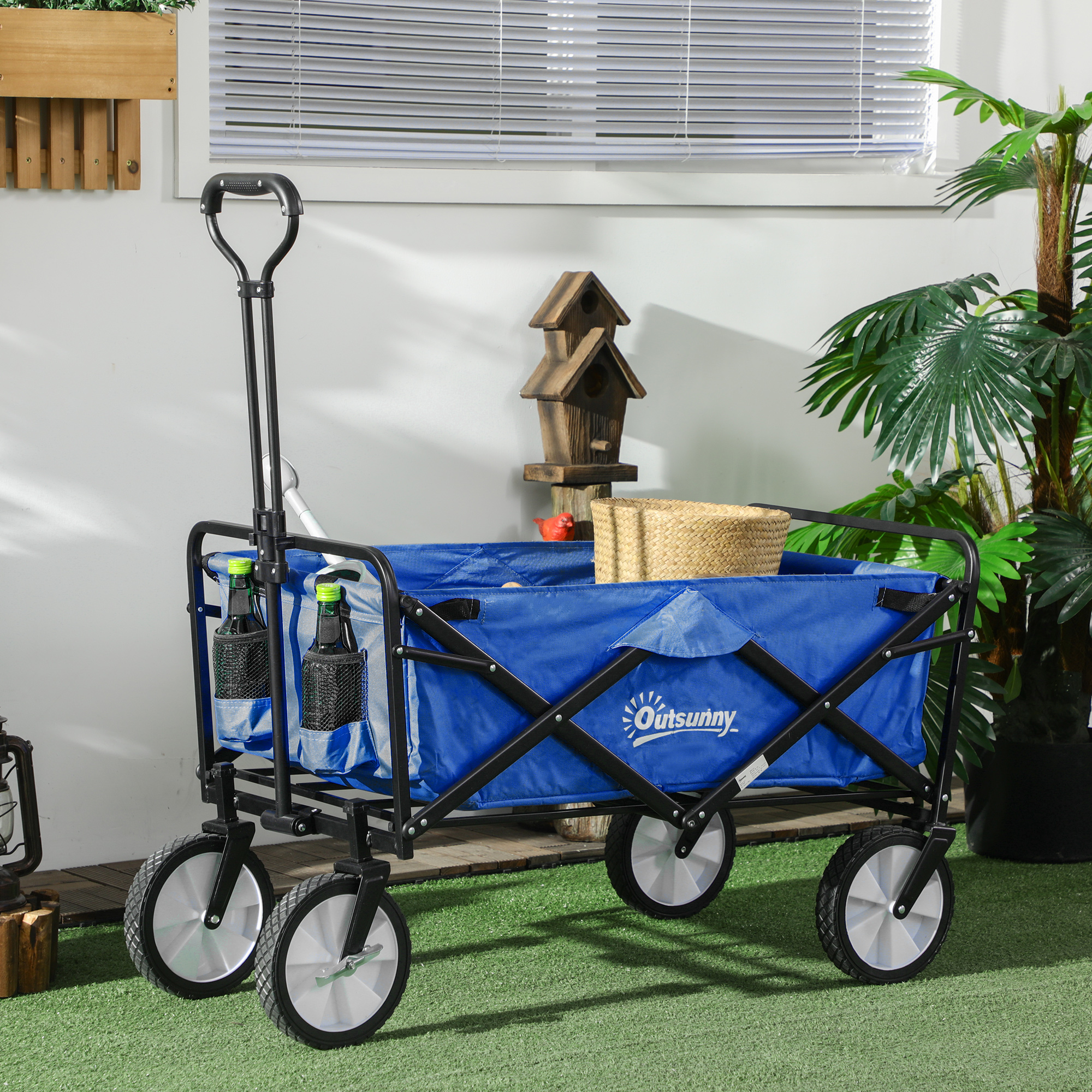 Bollerwagen Handwagen mit faltbar Bremsen Verstellbarem Griff Transportwagen 68 KG Belastbar, Strandwagen Gartenwagen für Strand Garten Einkauf Shopping