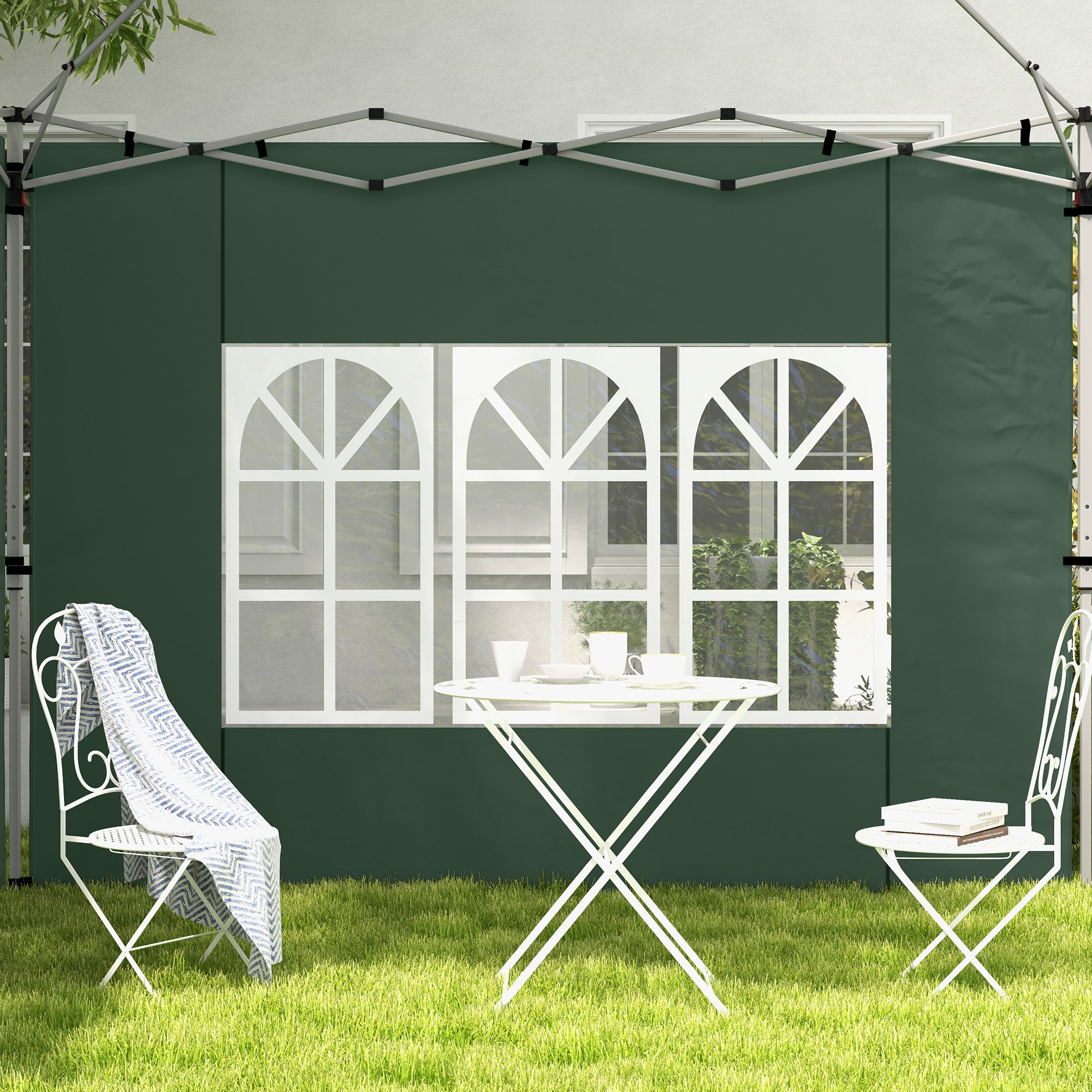 2er-Set Seitenteile für Pavillon 3x3/3x4 m, Seitenwand mit Fenster, wasserdicht Grün