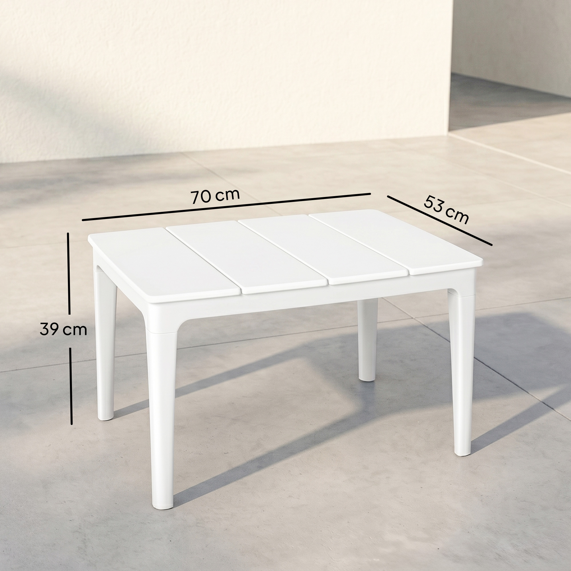 Beistelltisch 70 x 53cm wetterfest Gartentisch aus Kunststoff rechteckig Balkontisch 35kg Belastbar Cremeweiß
