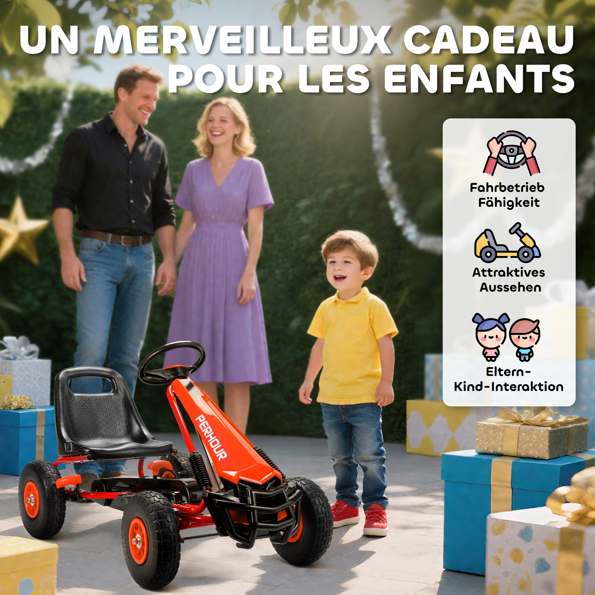 Pedal-Gokart für Kinder, höhenverstellbarer Sitz, EVA-Räder, Bremse, Kupplung, 3-8 Jahre, Rot