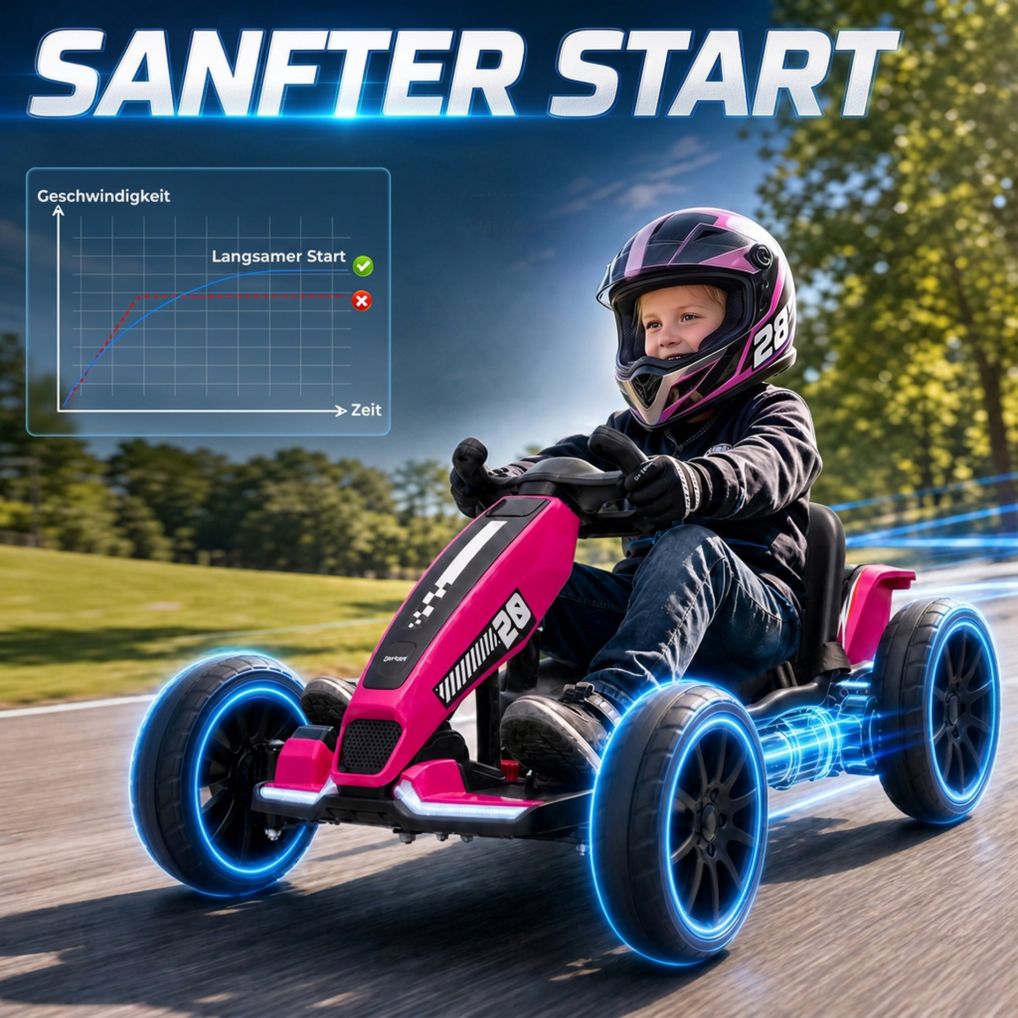 Elektro Go-Kart für Kinder 12V Gokart mit 2 Motoren, 4-fach verstellbarem Sitz Sanftanlauf EVA-Räder LED-Scheinwerfer