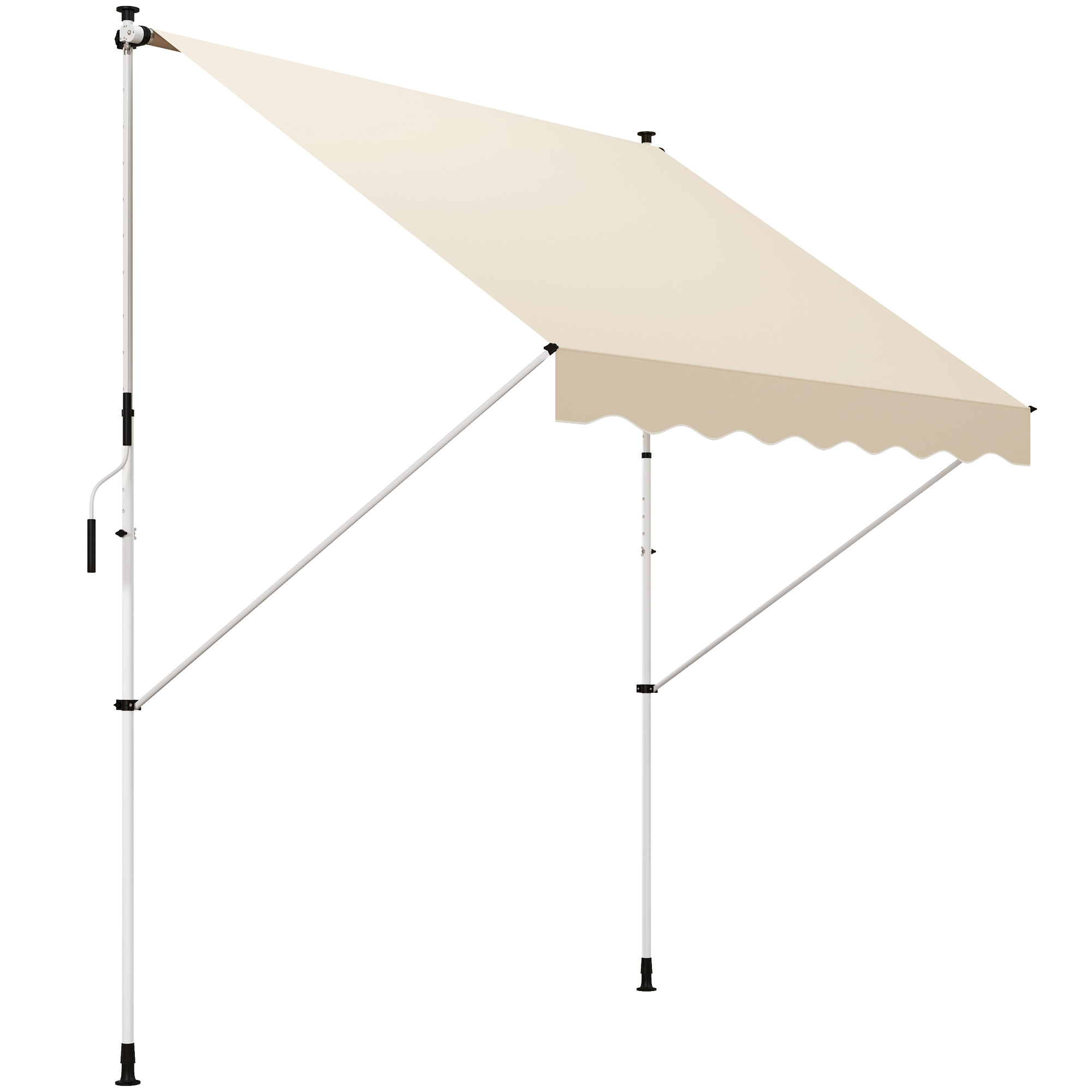 Klemmmarkise mit Handkurbel höhenverstellbar Gelenkarmmarkise schmutzabweisend, witterungsbeständig Balkonmarkise 150cm breit Terrassenmarkise für Terrasse Balkon Veranda Beige