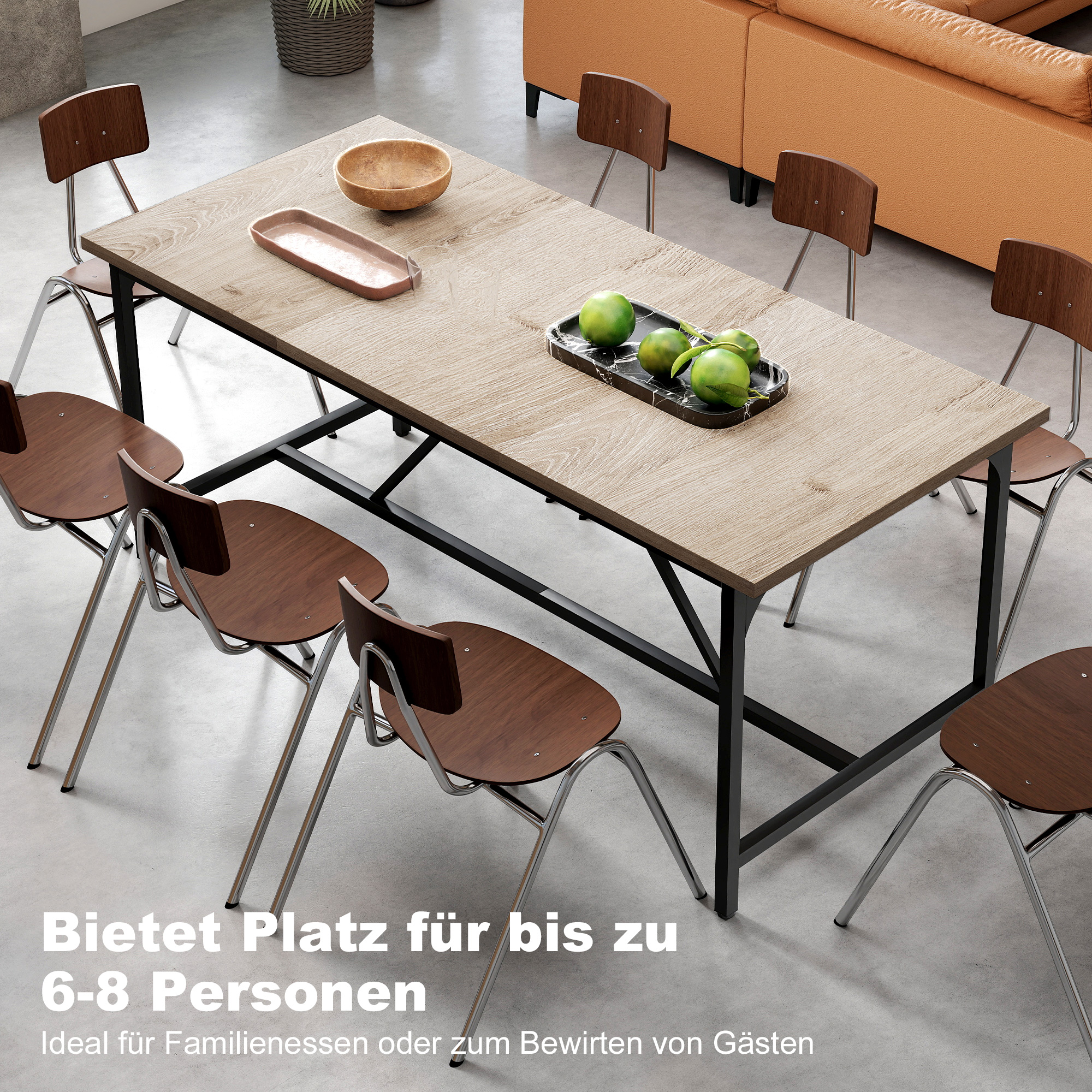 Esstisch für 6-8 Personen Moderner Rechteckiger Küchentisch mit Holzoptik, 180 x 80 x 75,5 cm, Natur
