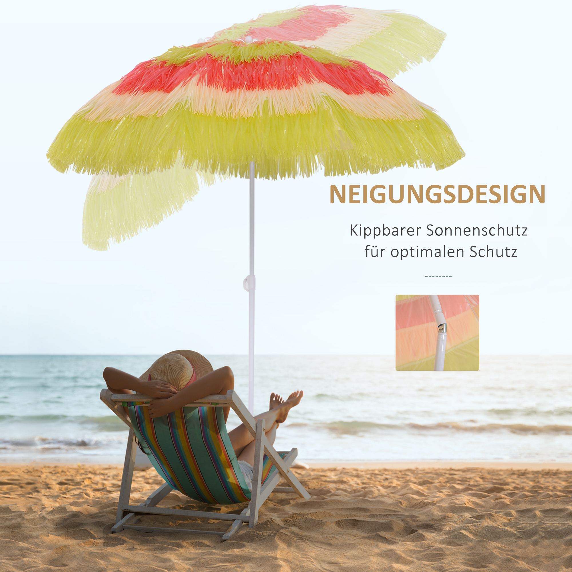 Hawaiischirm, Sonnenschirm, Gartenschirm, höhenverstellbar, neigbar, bunt, Ø160 x 190cm