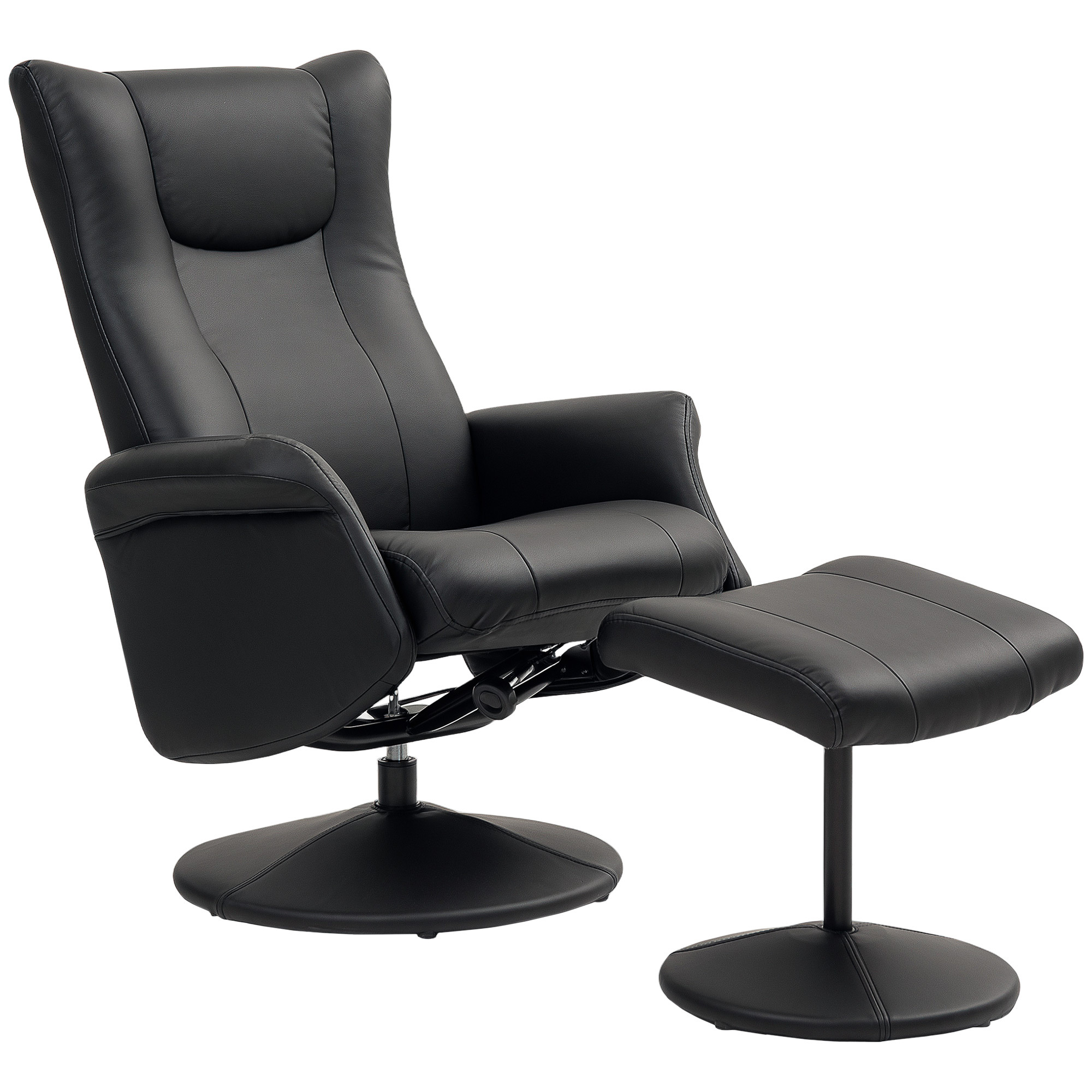 Chefsessel mit Hocker, Lederoptik, drehbar, verstellbare Lehne, bis 150 kg, Schwarz