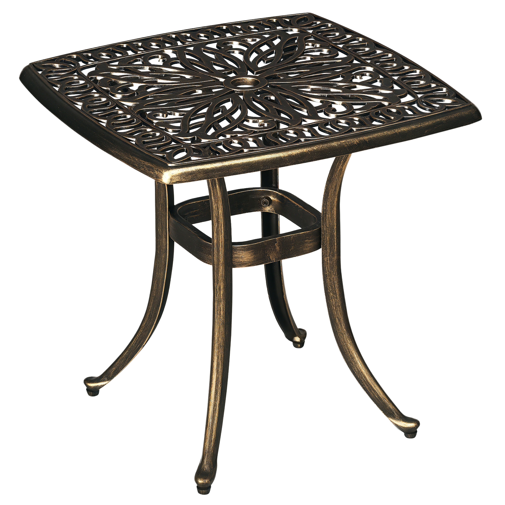 Gartentisch, dekoratives Vintage-Design, mit Schirmloch, Aluminiumguss, Farbe: Bronze, 54 x 54 x 52,5 cm