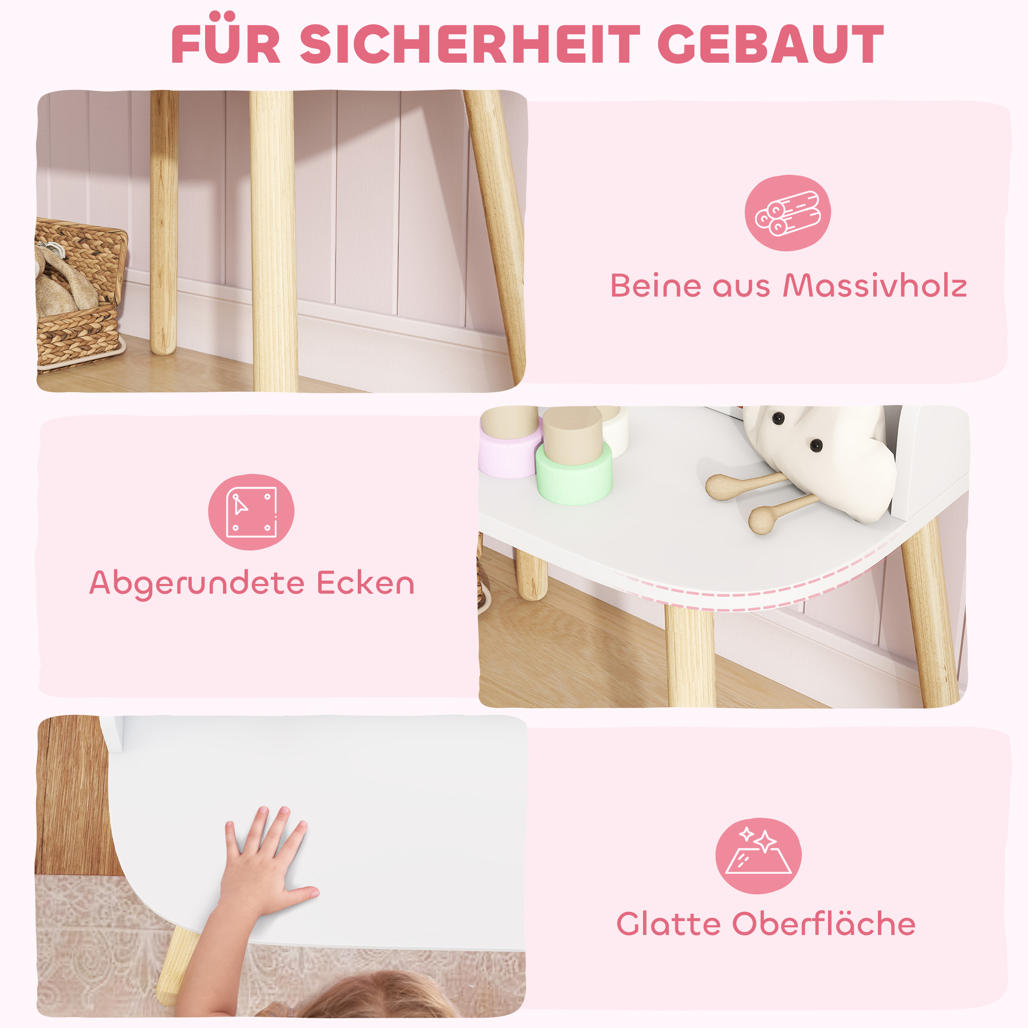 Kinder Schminktisch Set Frisiertisch mit Hocker Spiegel Schubladen Kleiderstangen für 3-8 Jahre 56 x 38 x 87,8 cm Weiß