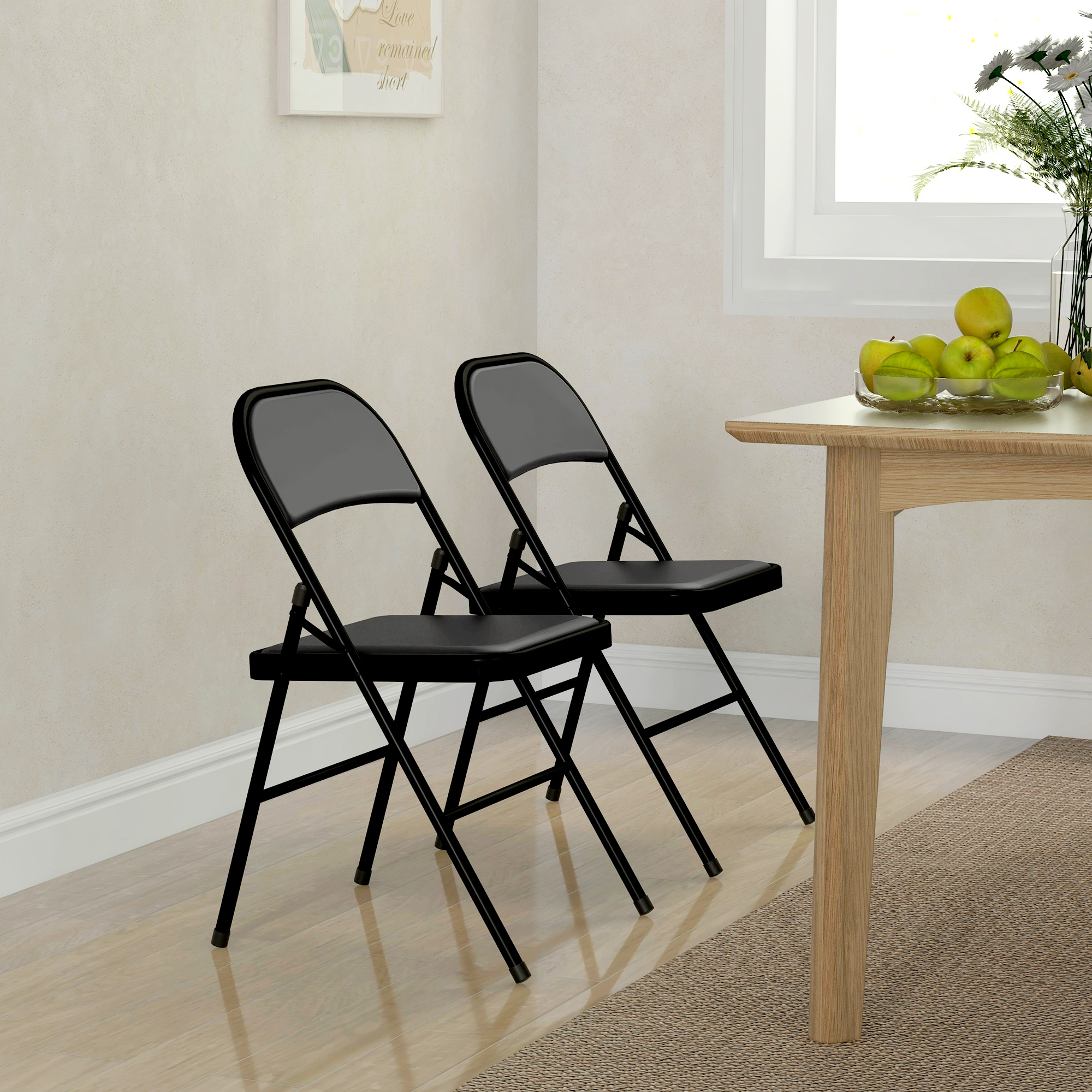 2er-Set Klappstühle, Tragbare Bürostühle, Metallbeine, Faltstuhl für Büro, Empfang, Wartezimmer, Kunstleder, Schwarz