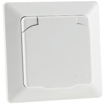 MILOS Schutzkontakt-Steckdose IP44, 250V~/ 16A, inkl. Rahmen, UP, weiß matt