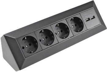 4-fach Steckdosenblock+2x USB, anthrazit, 250V~/ 16A, Aufbaumontage, USB 3,1A