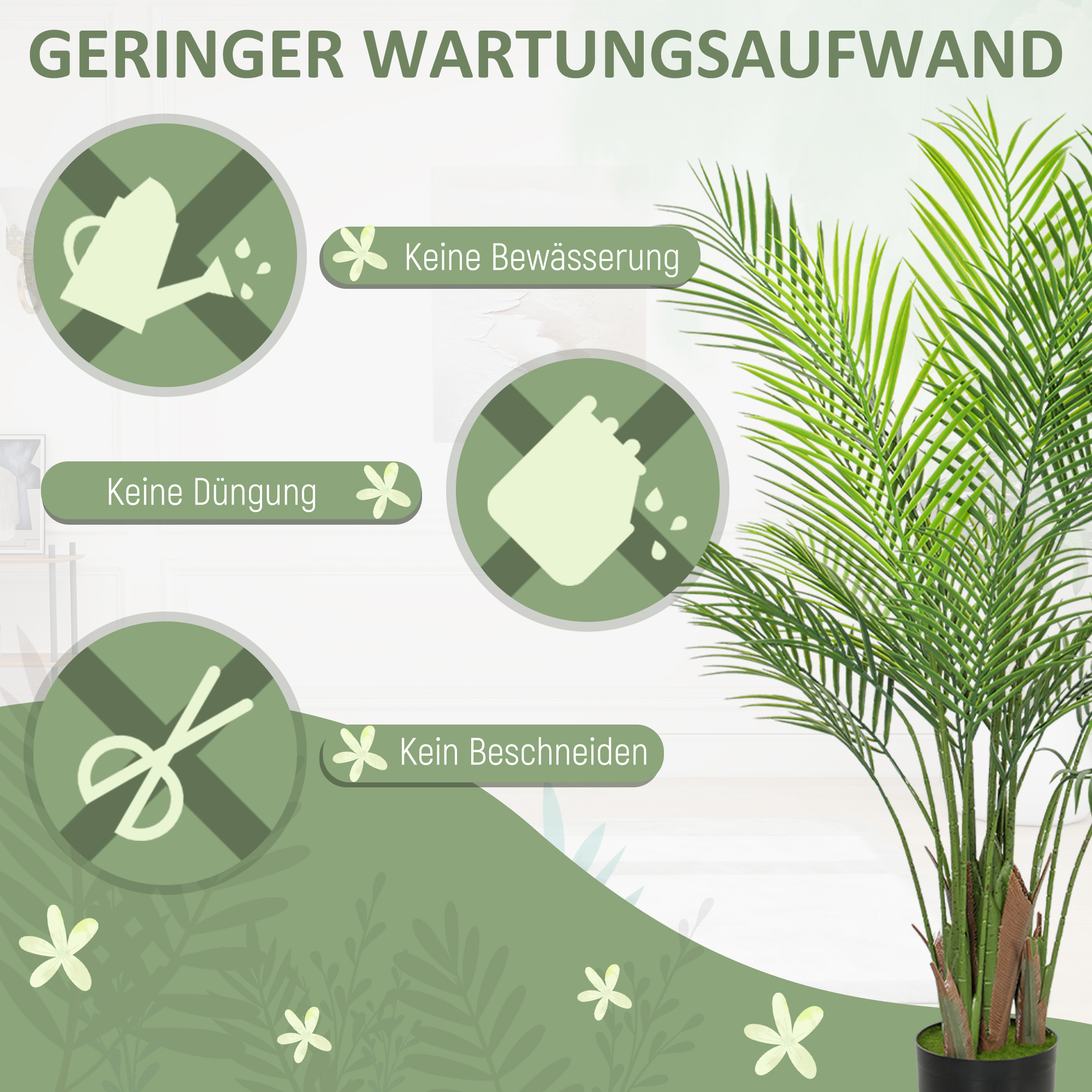 Künstliche Palme groß 120cm Kunstpflanze, Plastik Künstliche Pflanzen im Topf für Wohnzimmer Büro