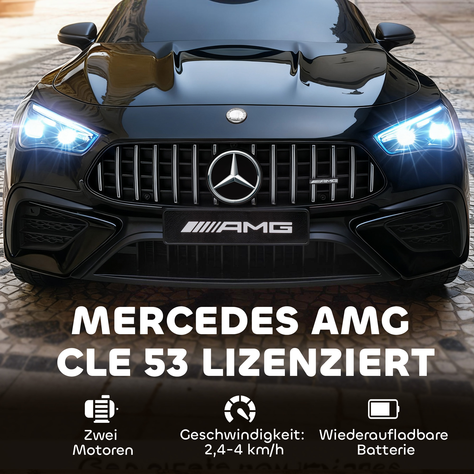Kinder-Elektroauto, Mercedes-Design, 12V Motoren, Fernbedienung, LED-Lichter, Musik, für 3-6 Jahren Kinder, Schwarz