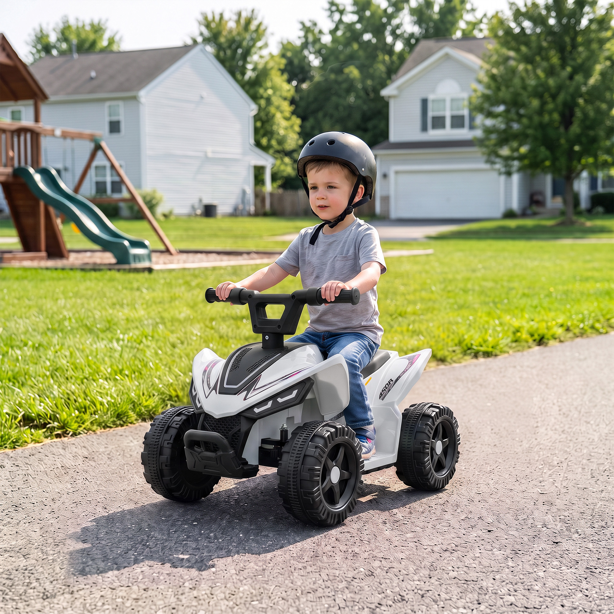 Kinder Quad Elektro 6V Kinderquad mit Lithium-Akku Vorwärtsfunktion Lenkerknopf-Steuerung 1,5-2 Jahre Weiß