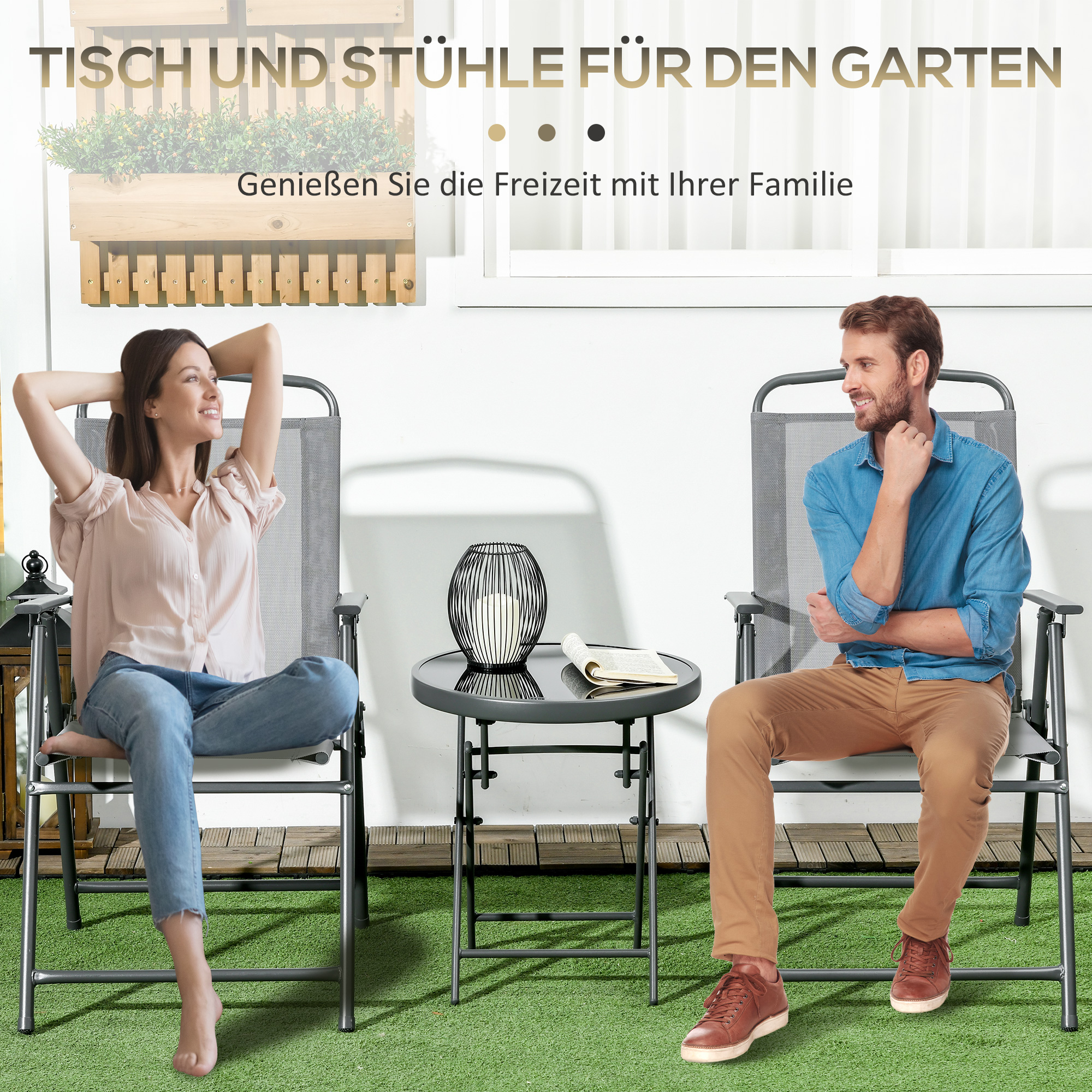 Outdoor-Bistro-Möbel-Set Garten-Bistro-Garnitur Klappbares Bistro-Set, 53,5 cm x 64 cm x 93 cm, Hellgrau