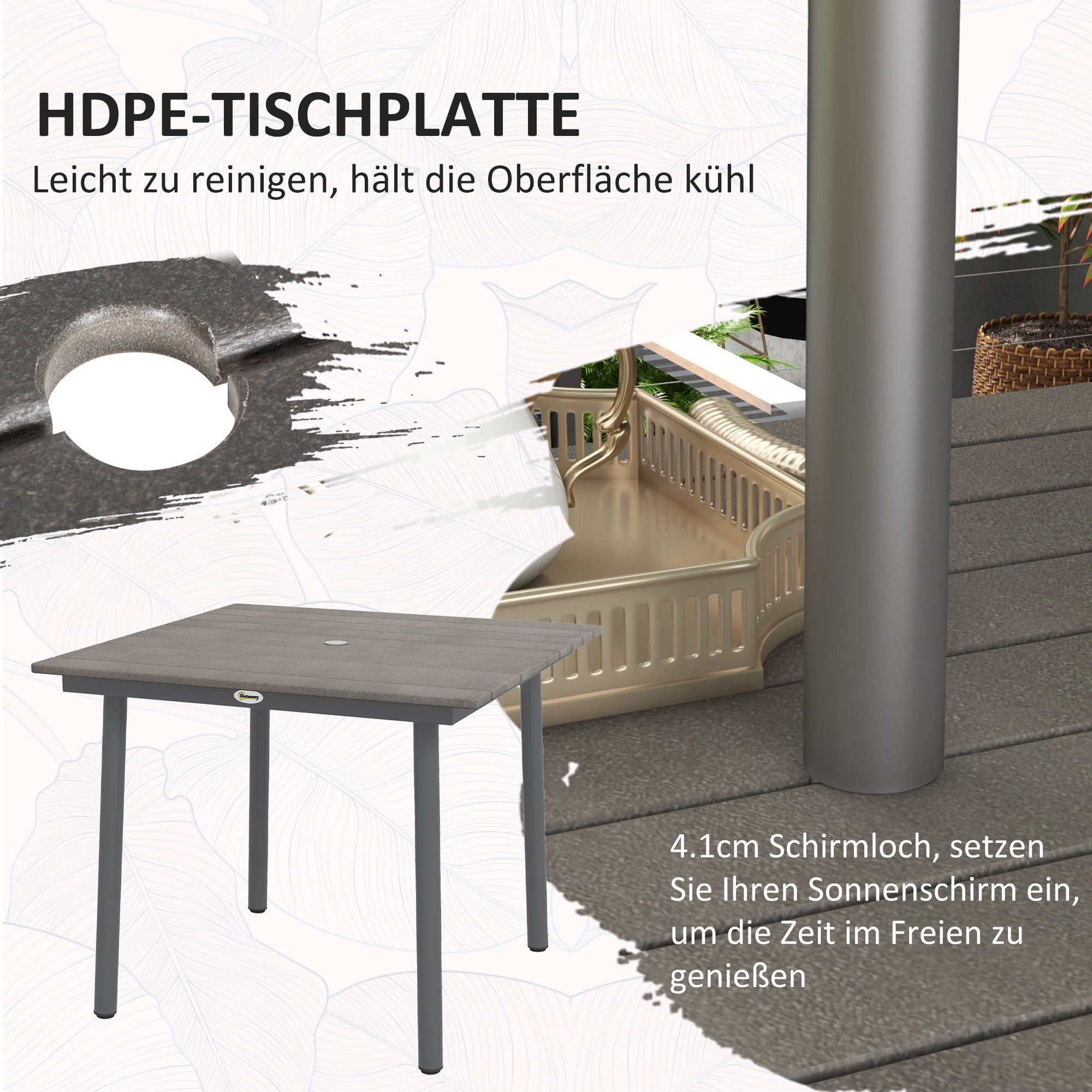 Gartentisch Outdoor-Esstisch Loungetisch, wetterbeständig, modernes Design, 90 x 90 x 75 cm, Dunkelgrau