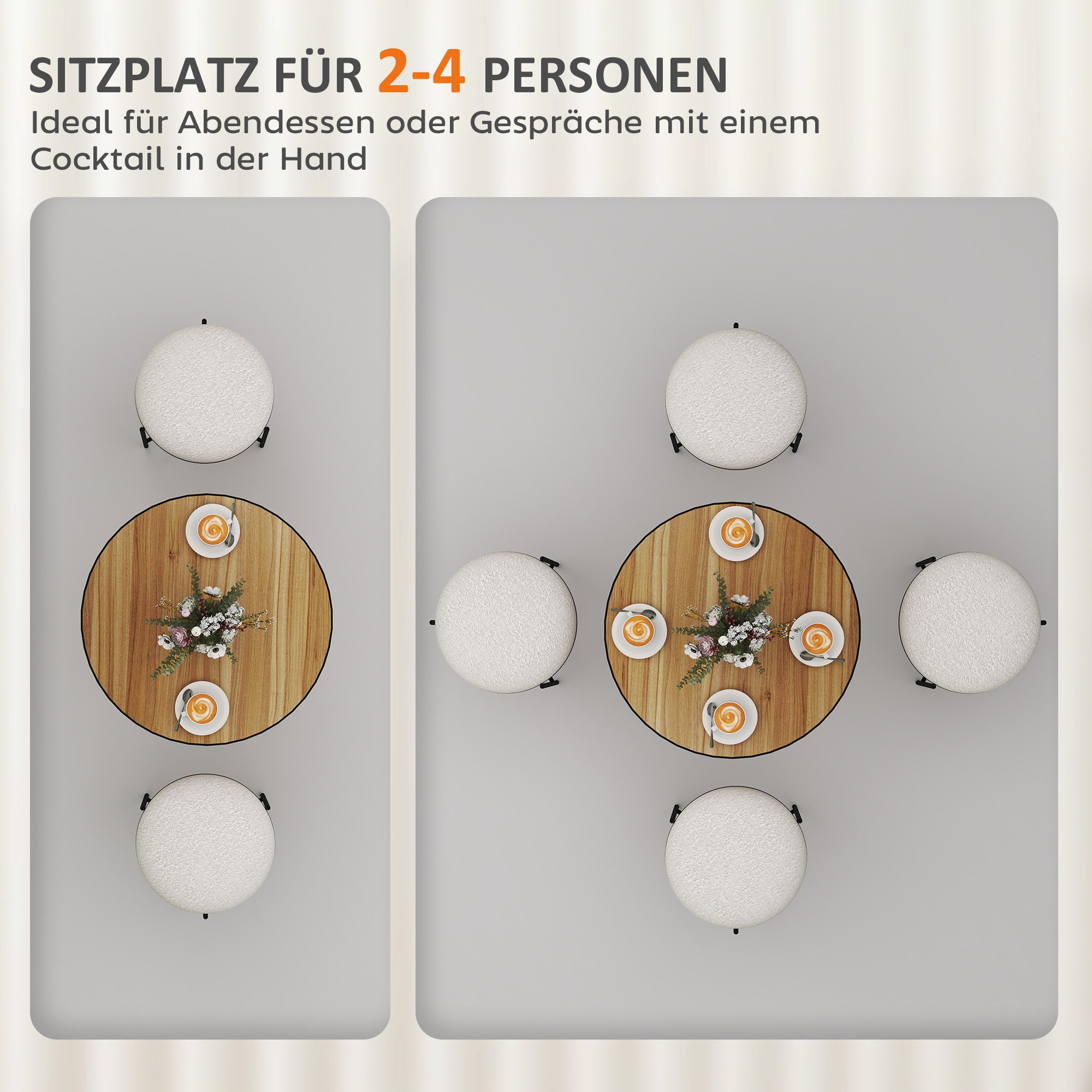 Runder Esstisch, Eichenholzoptik, kompaktes Design, für 2-4 Personen, Eiche