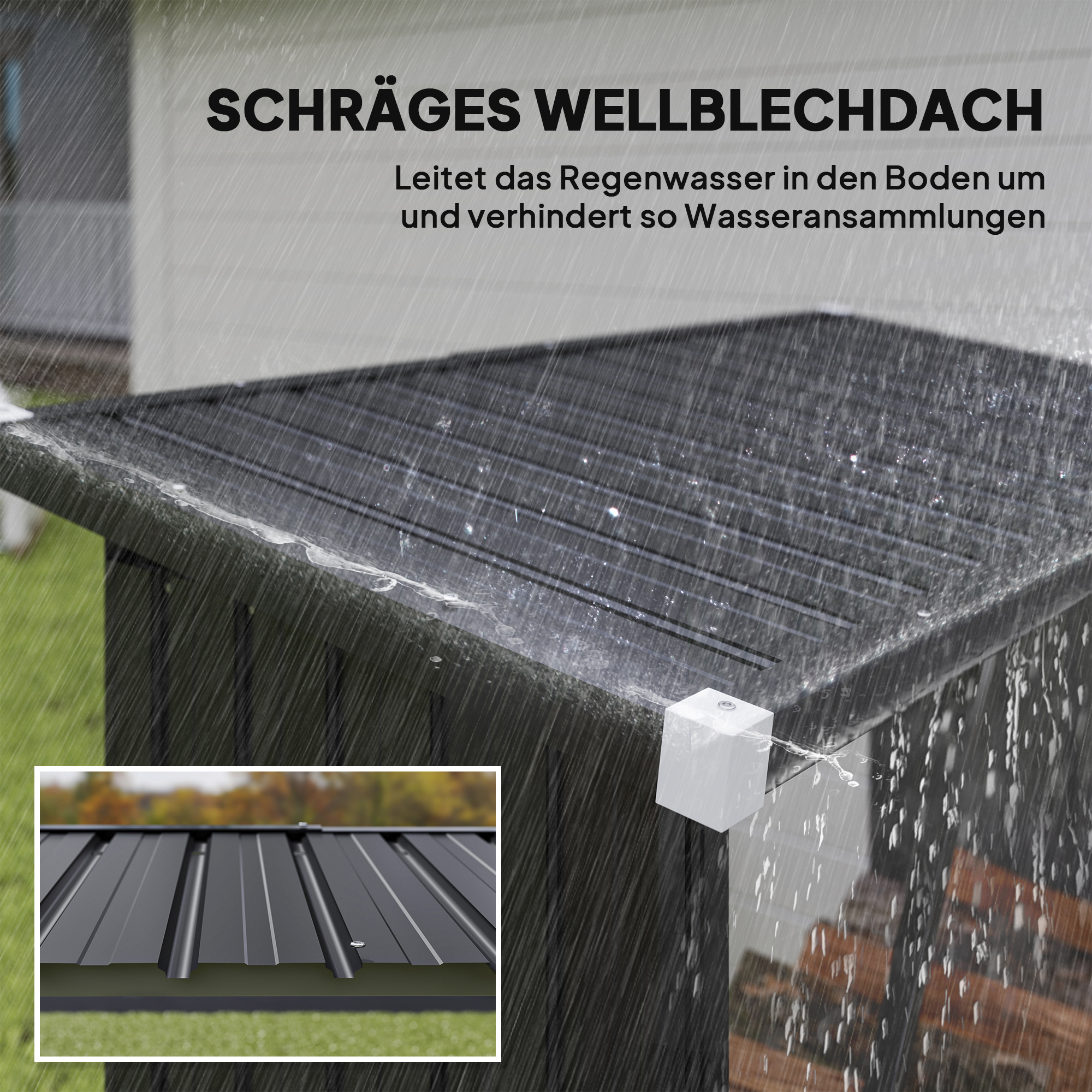 Brennholzschuppen, Feuerholzunterstand, Stahl, erhöhter Boden, Schrägdach, 150 x 66,5 x 150 cm, Dunkelgrau