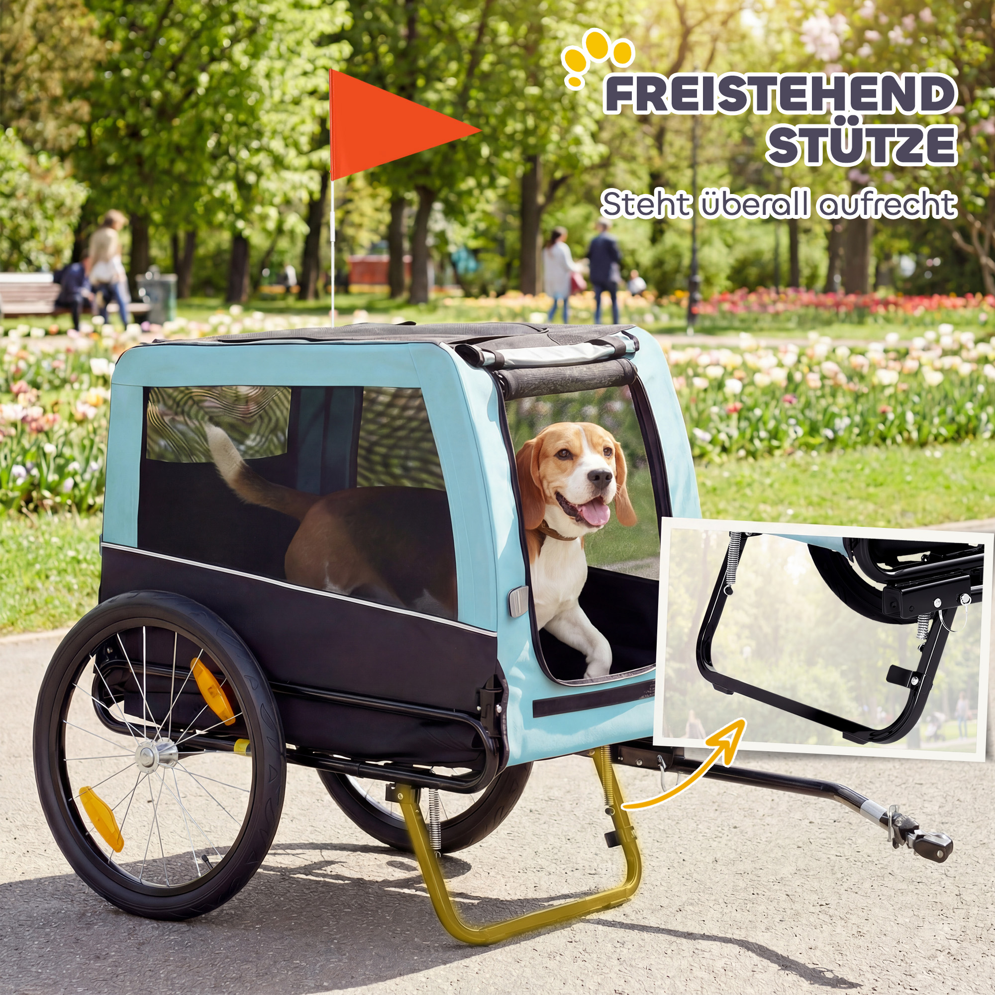 faltbarer Fahrradanhänger mit Sicherheitsreflektoren, Leine, für Mittelgroße Hunde bis 20 kg 143 x 70 x 90 cm Hellblau
