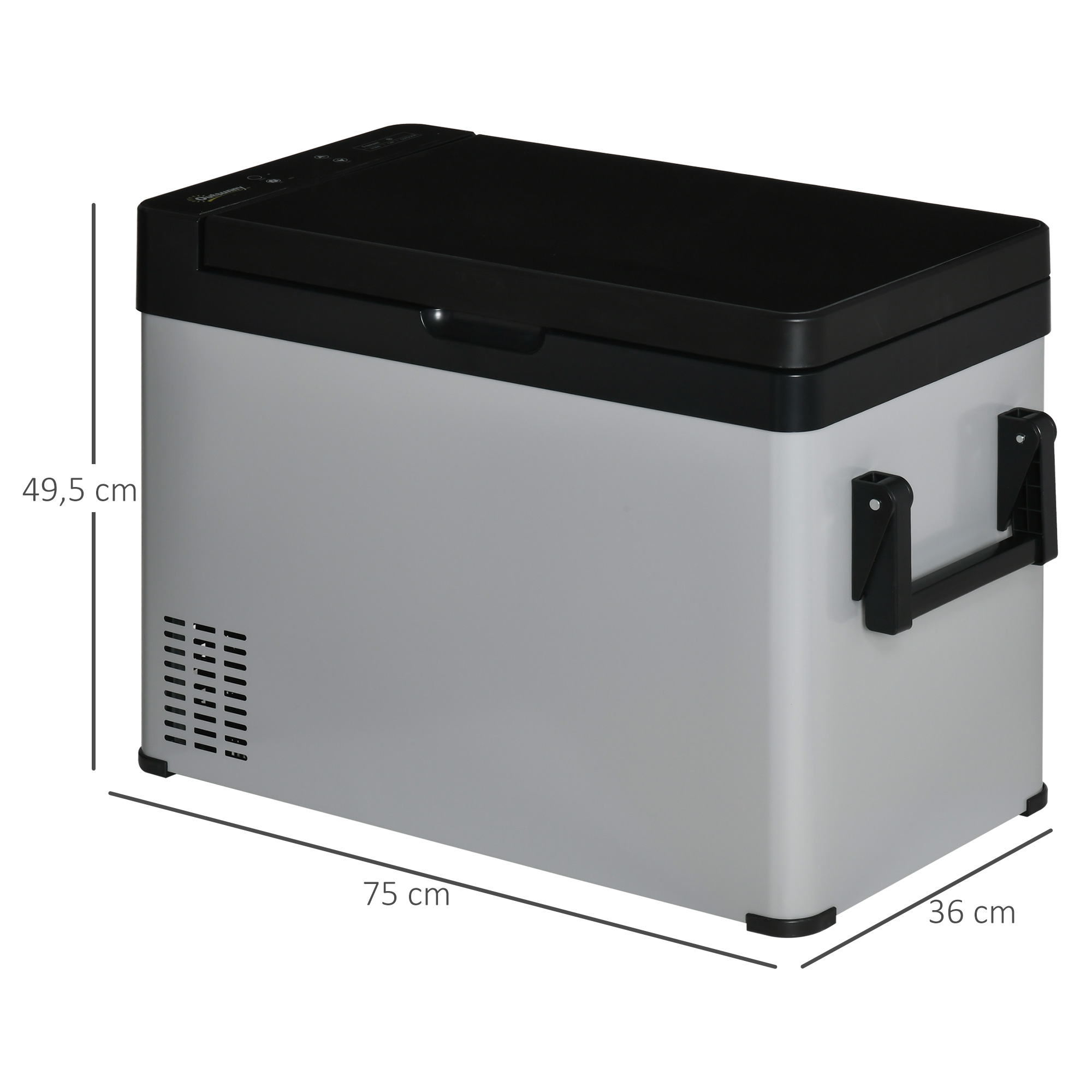 Kühlbox Auto 50L mit LCD-Anzeige 2 Modi Kompressor Autokühlschrank mit Griffe Boot Camper Reisen 12/24V DC und 110-240V AC Grau+Schwarz