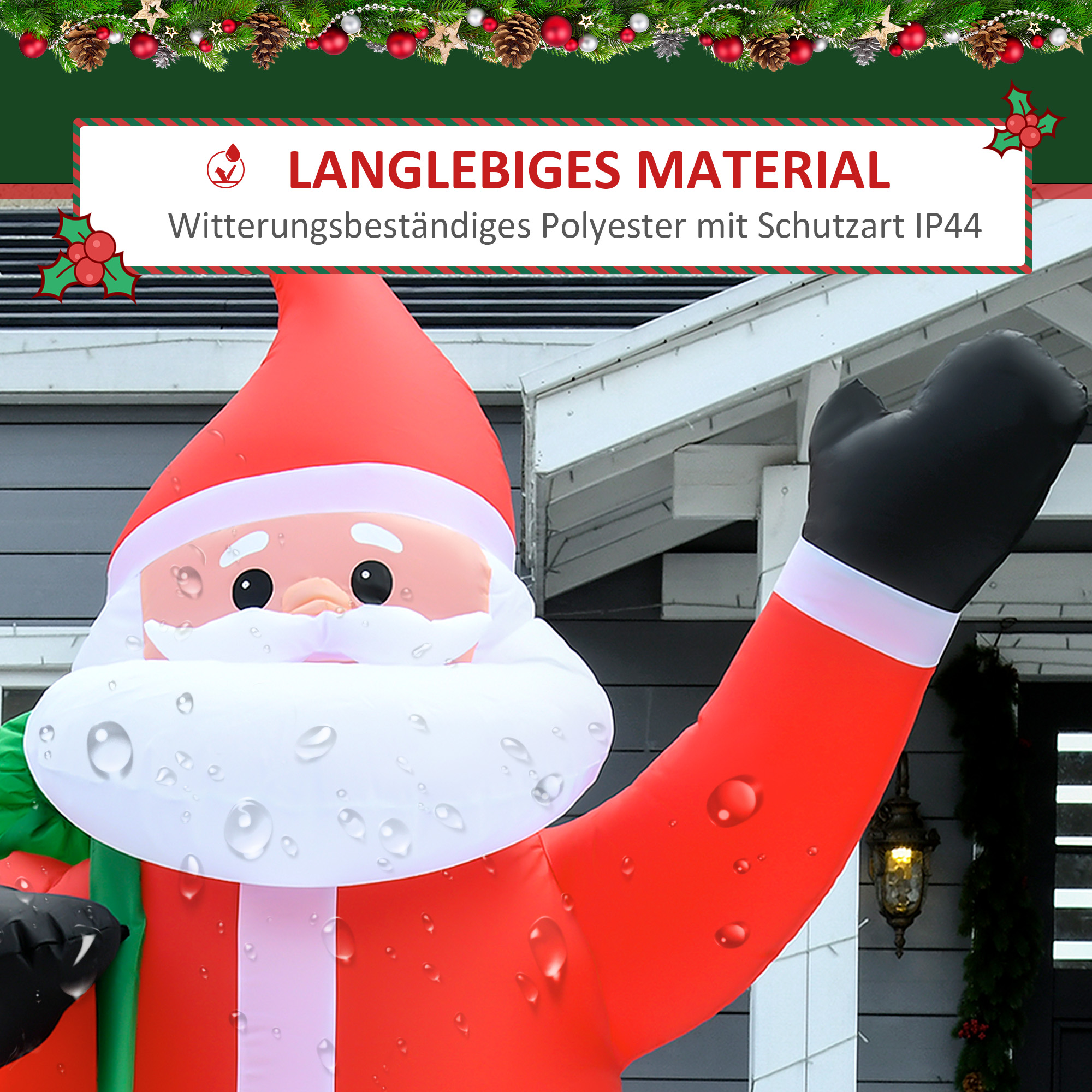 Weihnachtsmann, 2,40 m groß, mit LED-Beleuchtung, selbstaufblasende Gartendeko