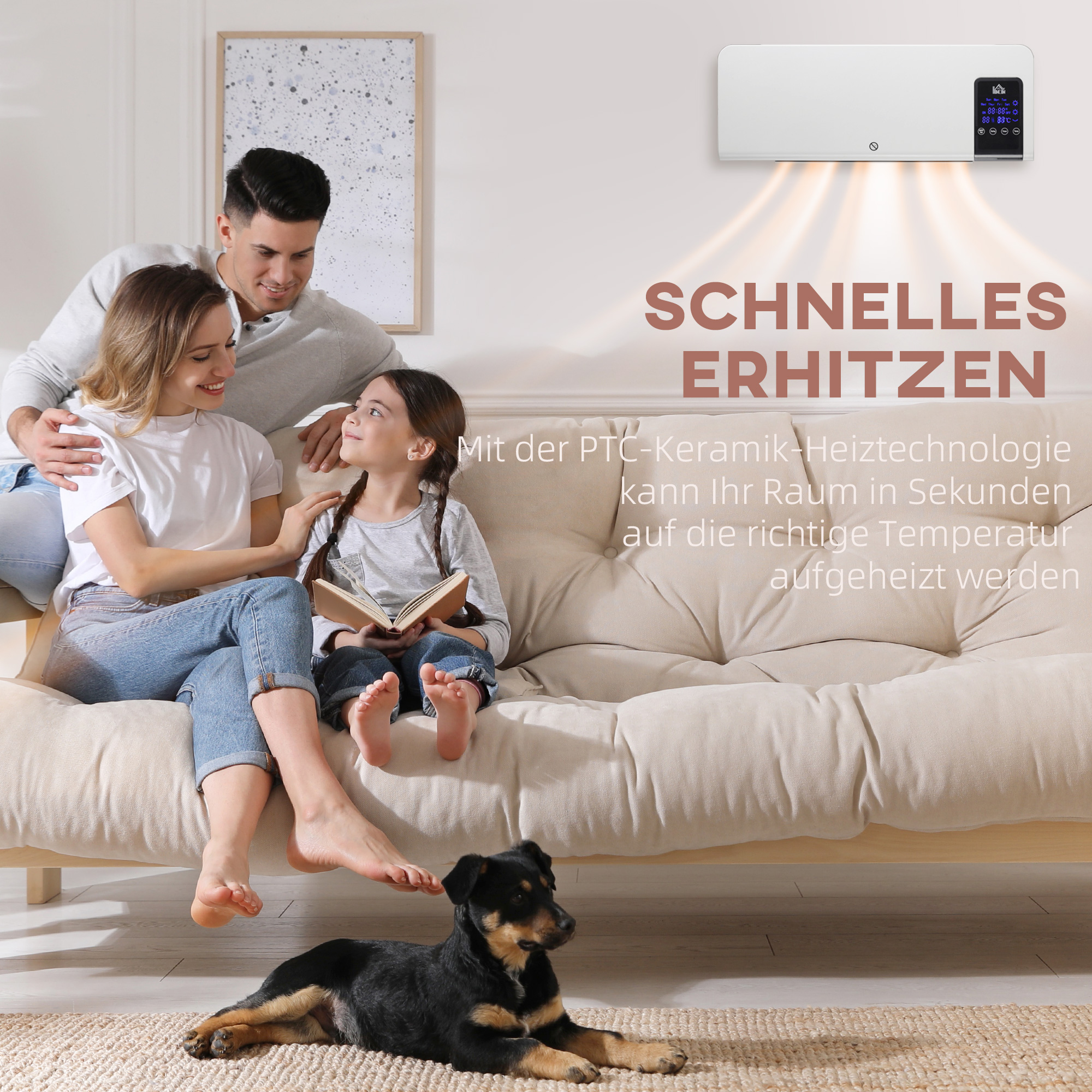 Elektro-Heizung, Wandmontage, Schwingfunktion, 2 Modi, Timer, LED-Anzeige, Weiß